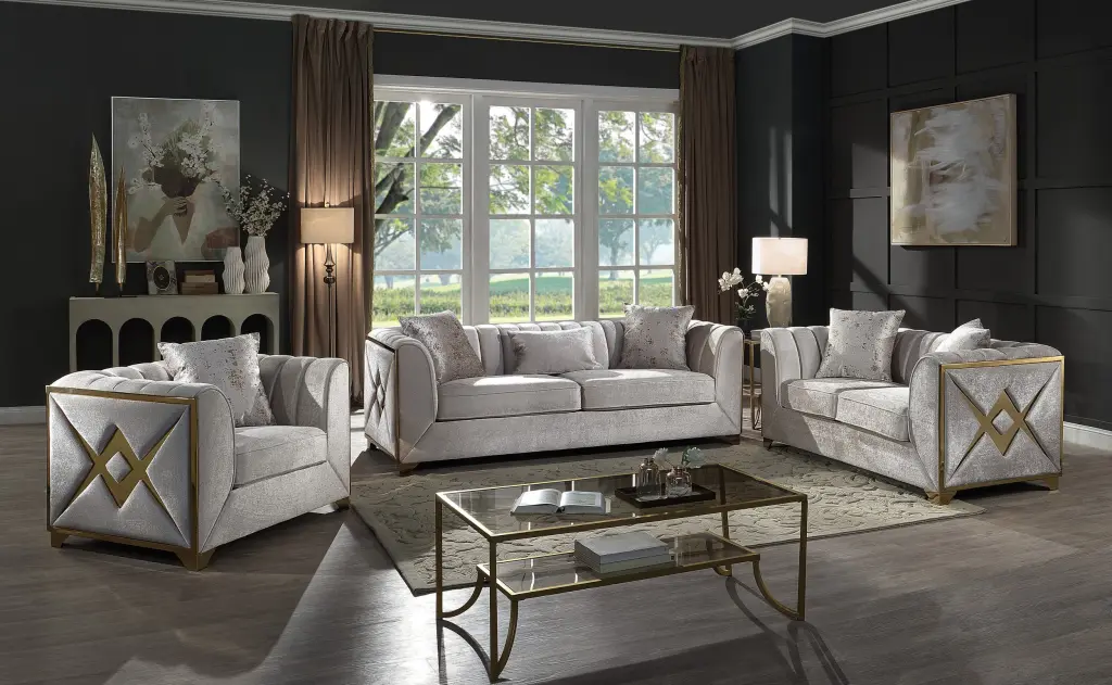 Velencia 3-Piece Modern Living Room Set Cream Sofa and Chairs galaxy home furnishings