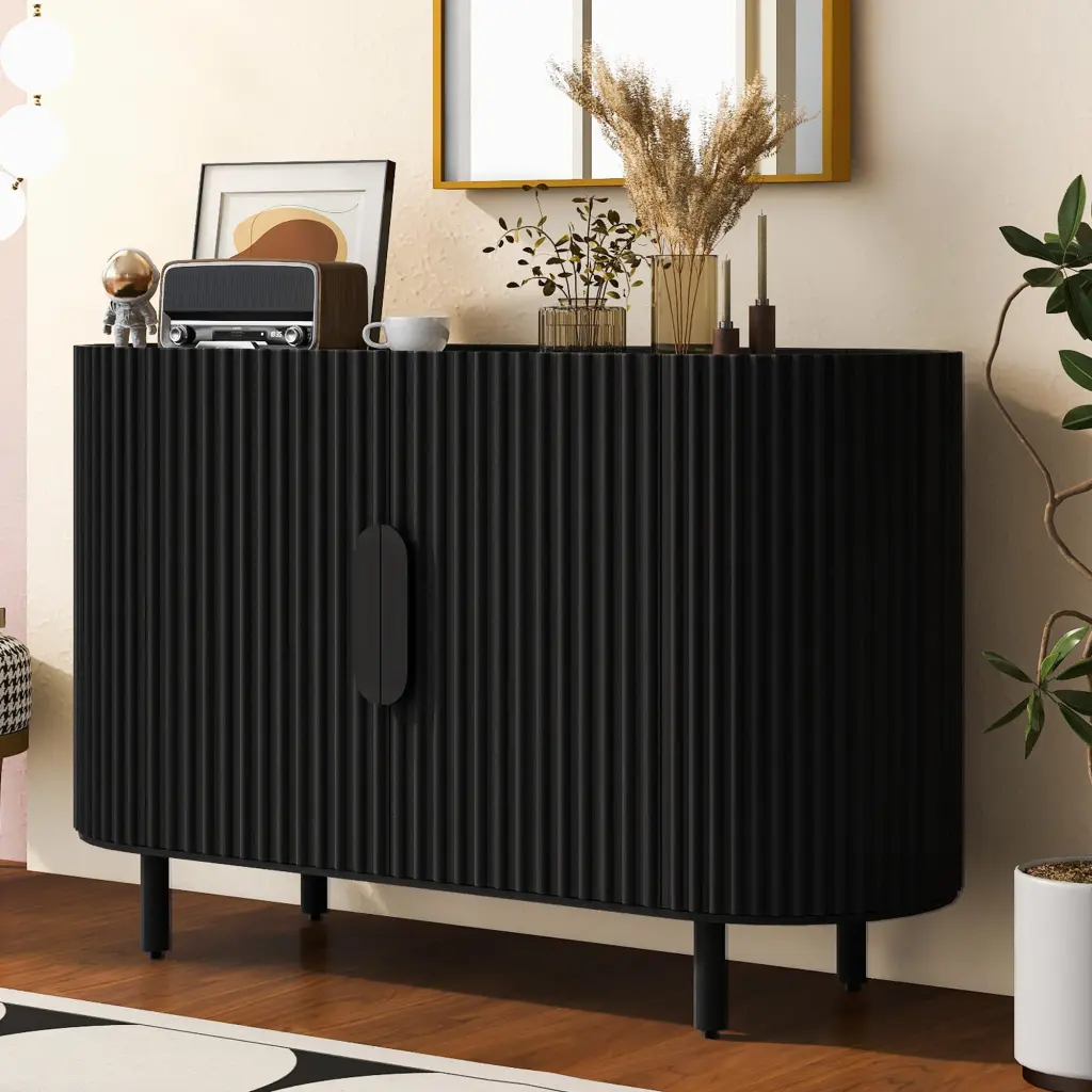 Curved Design Light Premium Sideboard Adjustable Shelves Suitable Living Room u_style