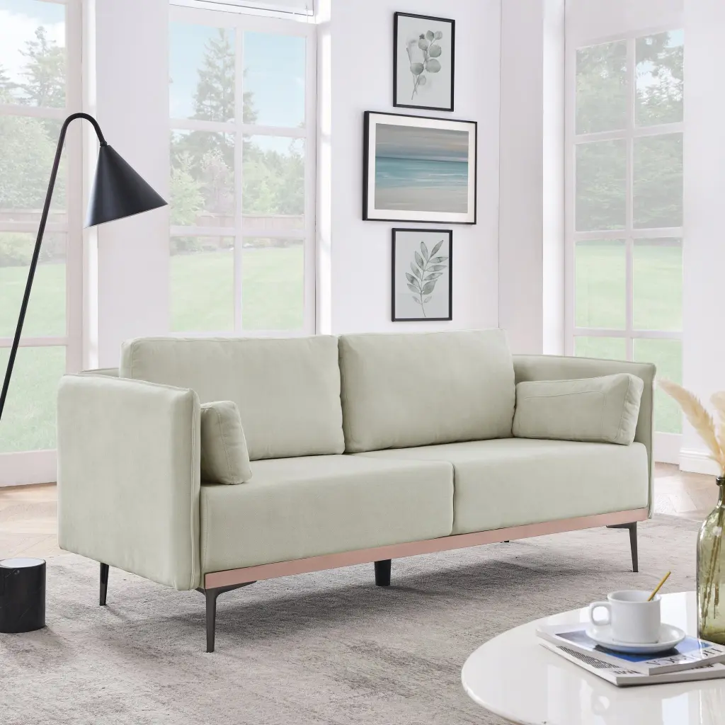 Modern Sofa 3 Seat Couch Stainless Steel Trim And Metal Legs Living Room chuangyuan smart home