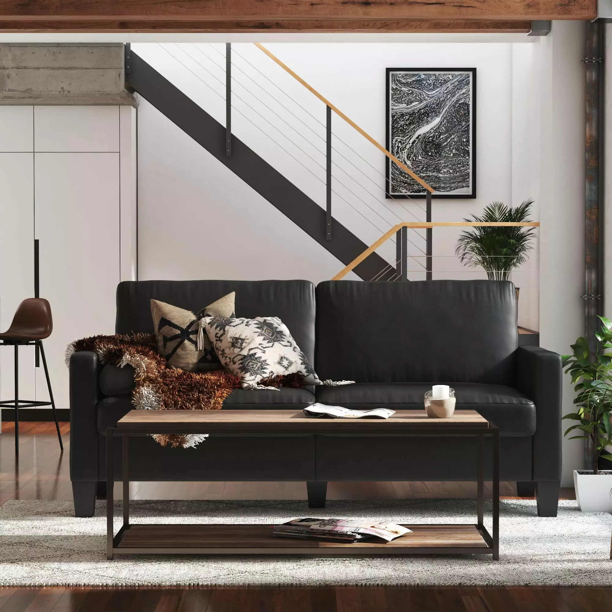 DHP Bridgette Track Arm Sofa and Couch Black - Modern Living Room Furniture