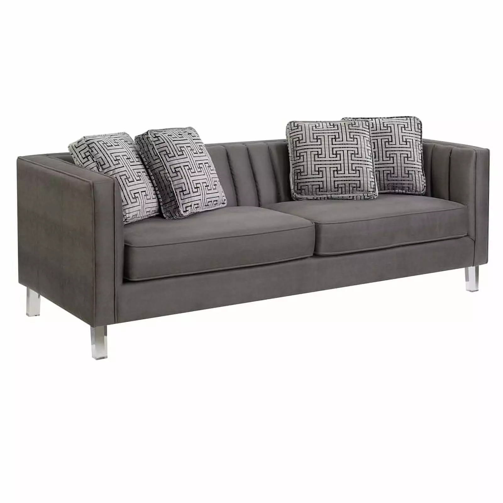 HomeFare Chic Acrylic Leg Iron Channeled Sofa Grey Modern Living Room Furniture Home Fare