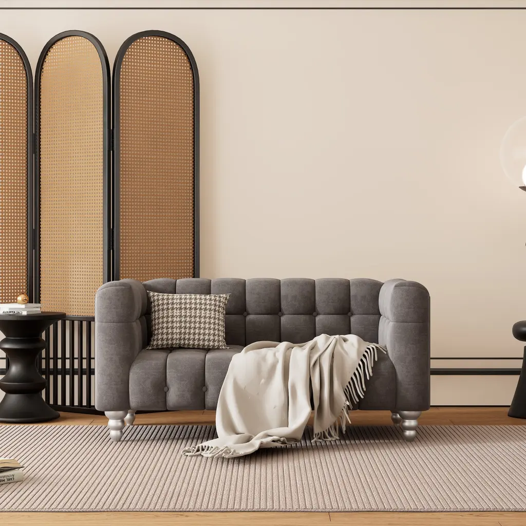 63 Inch Modern Dutch Fluff Upholstered Sofa Solid Wood Legs rnb