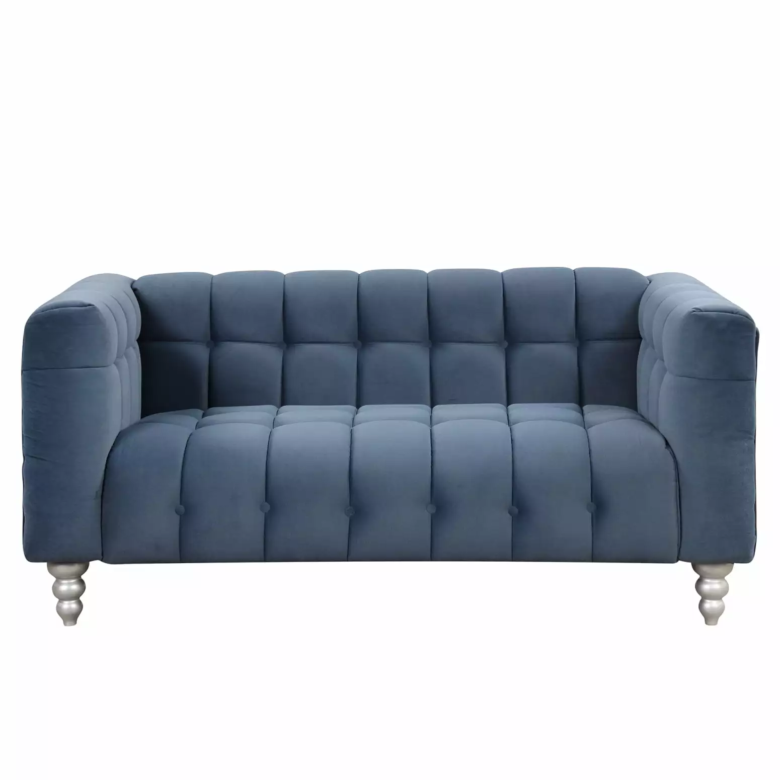 63 Dutch Fluff Modern Sofa Blue Upholstered Design Solid Wood Legs Buttoned Tufted Backrest Wodine