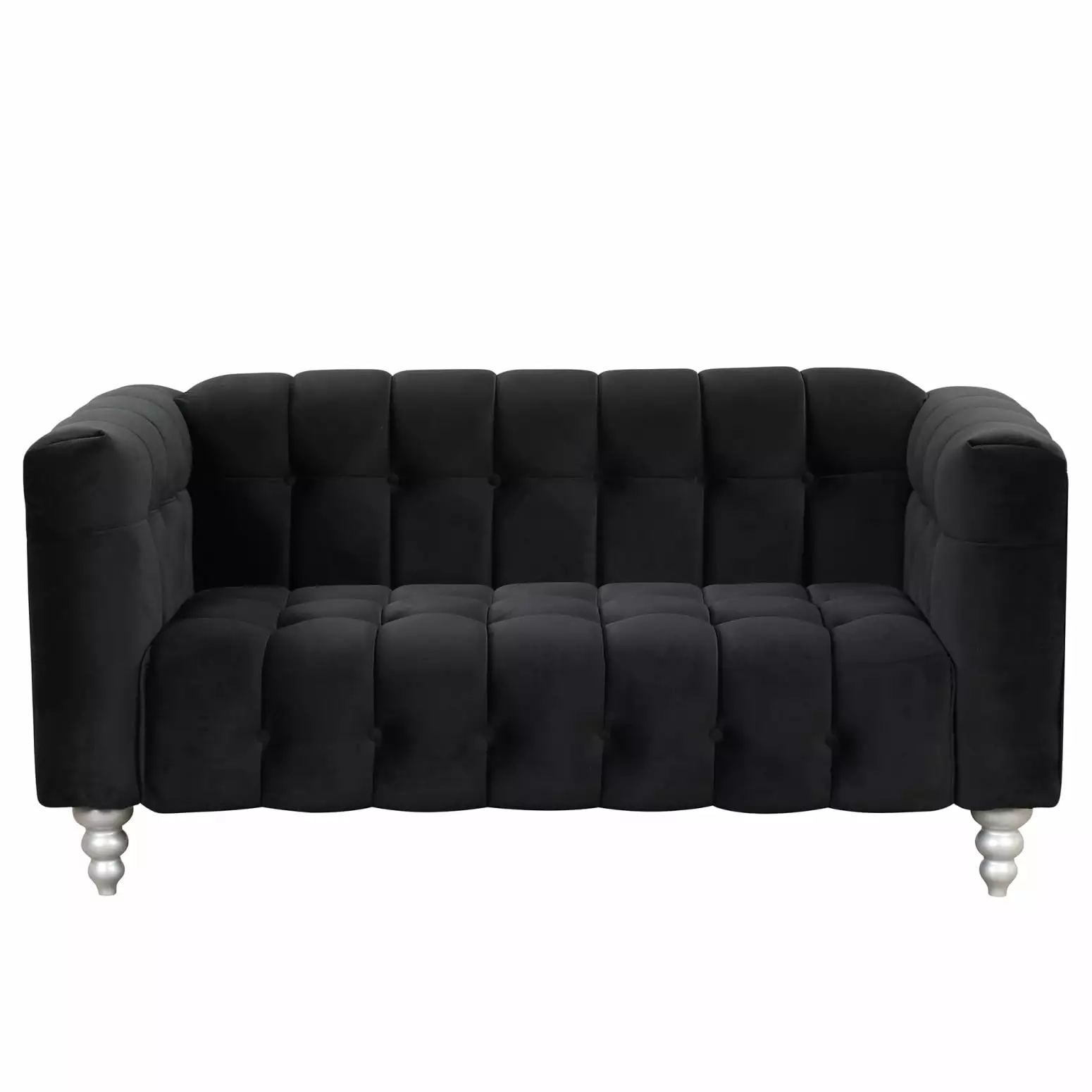63 Modern Sofa Dutch Fluff Upholstered Design Solid Wood Legs Elegant Buttoned Tufted Backrest Sleek Black Wodine