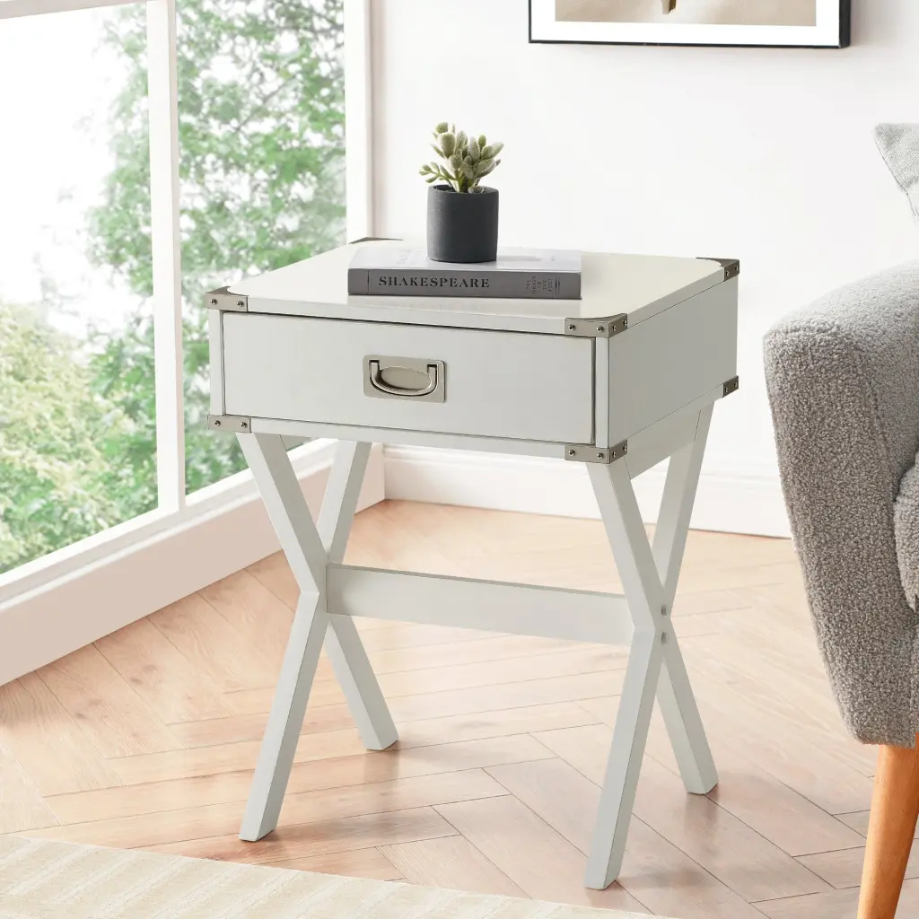 White 1 Drawer End Table Contemporary Living Room Side Table furniture max