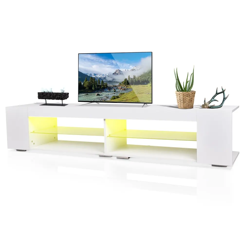 Modern LED TV Stand Entertainment Center High Gloss Finish and Storage Gaming rnb