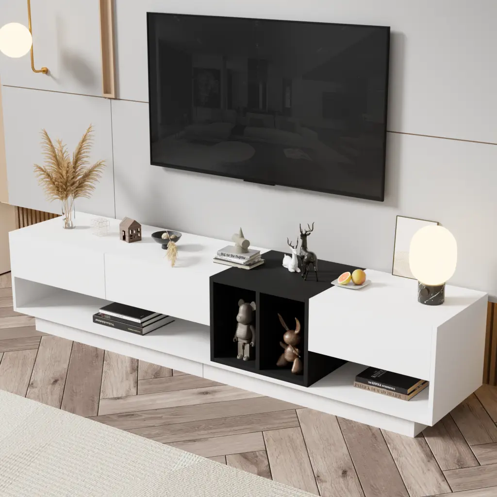 Polished Chic TV Stand Refined Storage Solution Two Tone Media Console rnb
