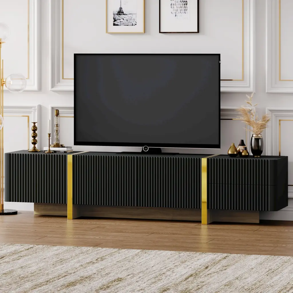 Premium Fluted TV Stand TVs Up to 80 Inches Modern Entertainment Center Storage rnb