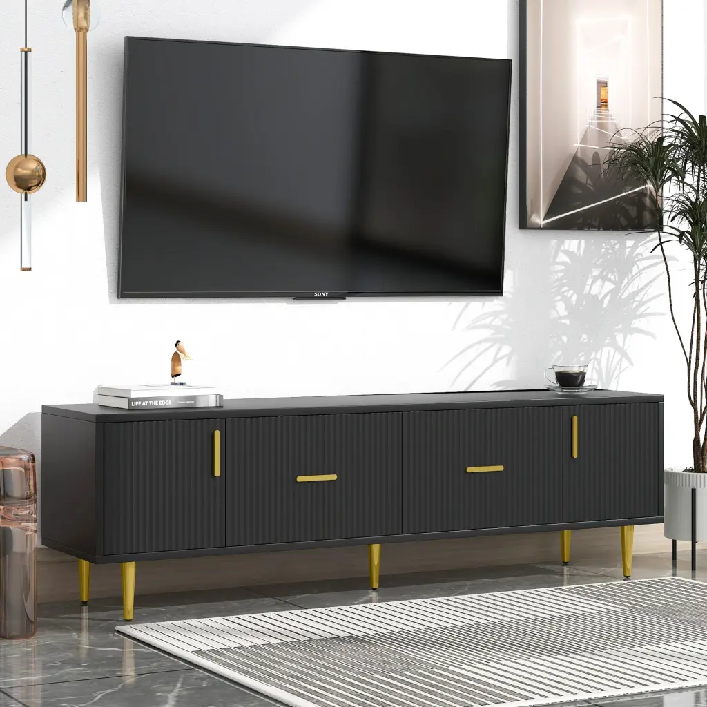 Modern TV Stand 5 Champagne Legs Spacious Chic Entertainment Center u-can