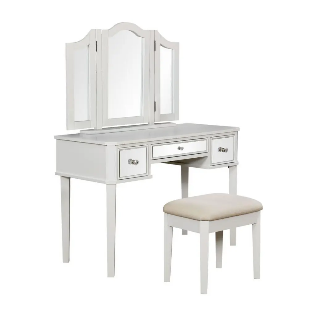 Clarisse Contemporary Vanity Stool White Wood Finish royal hampton