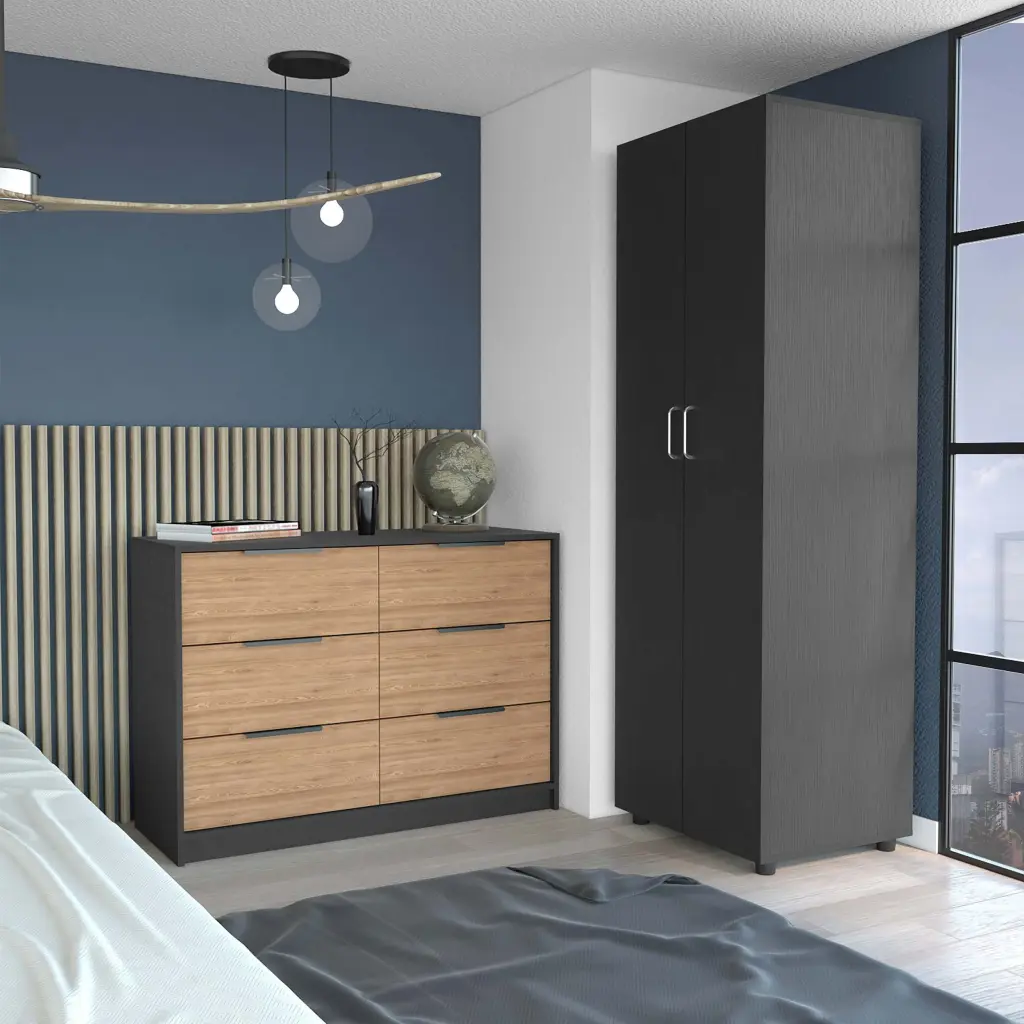 2 Piece Bedroom Set London Armoire and Egeo 4 Drawer Dresser Black Pine depot e-shop