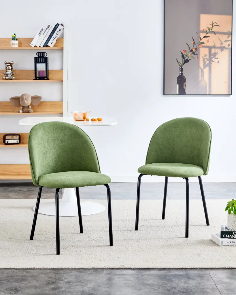 Green Modern Chair Set 2 Iron Tube Legs and Soft Cushions rnb