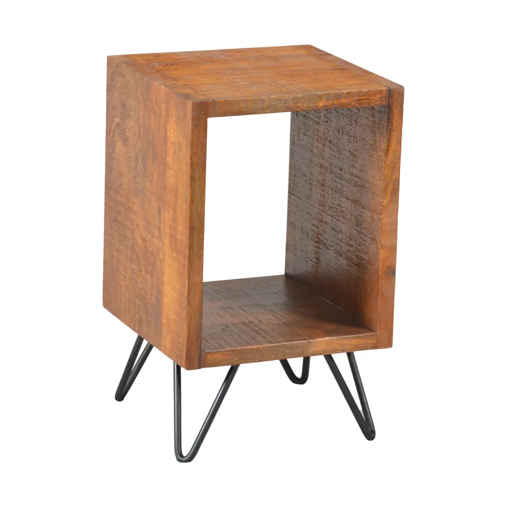 22 Inch Textured Cube Wooden Nightstand Brown Angular Legs royal hampton