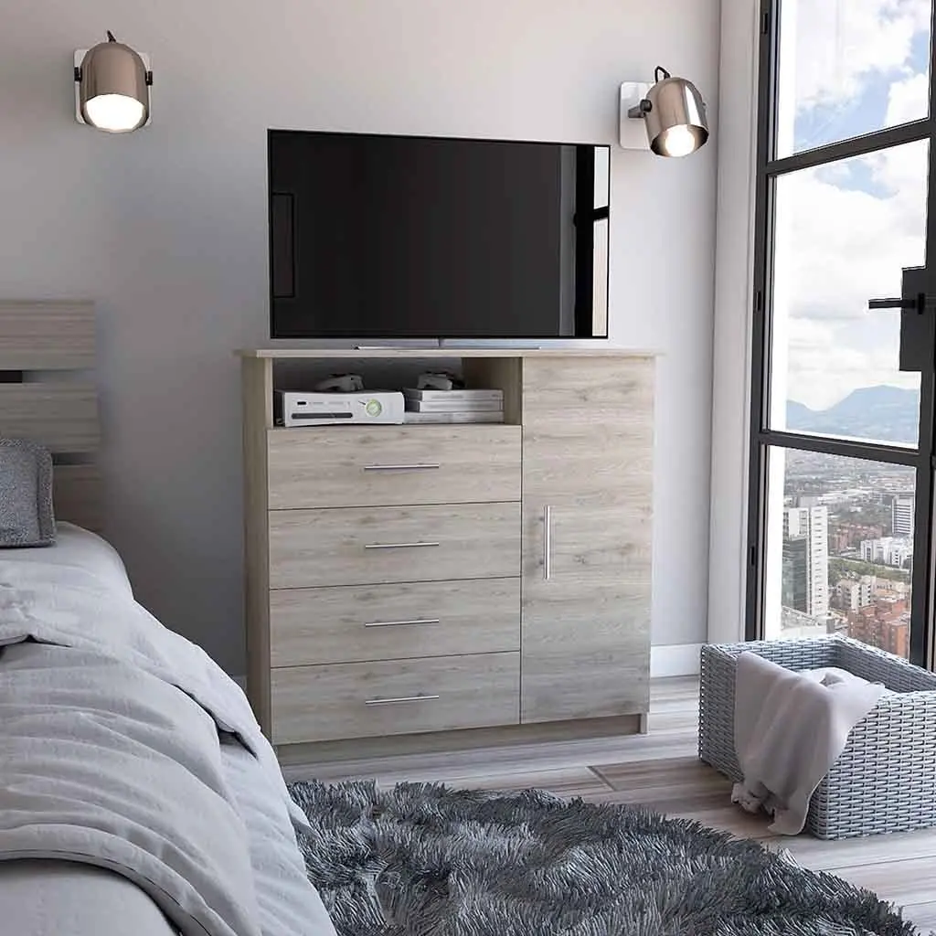 Peru 4 Drawer Dresser Single Door Cabinet and Open Shelf rta mubles colombia