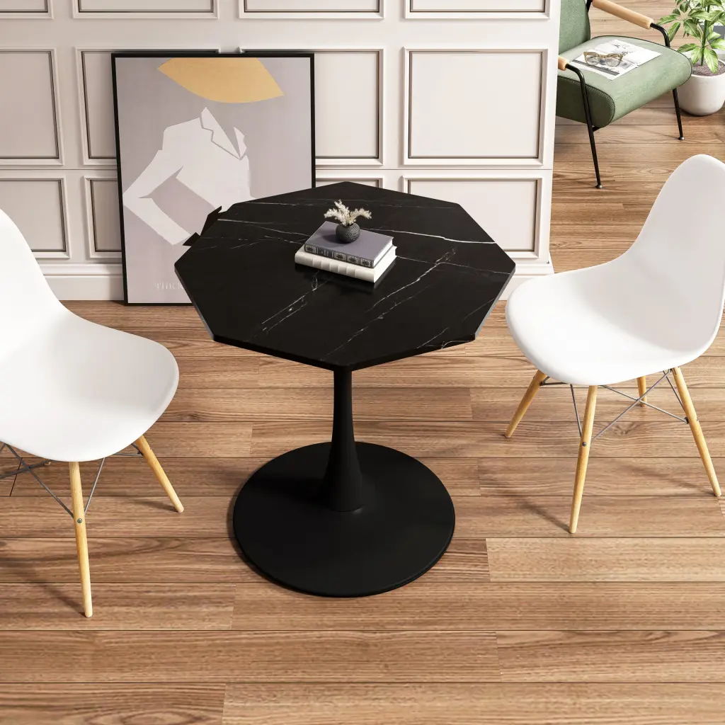 31.5 Inch Modern Octagonal Coffee Table Black Marble Printed Table Top spribung