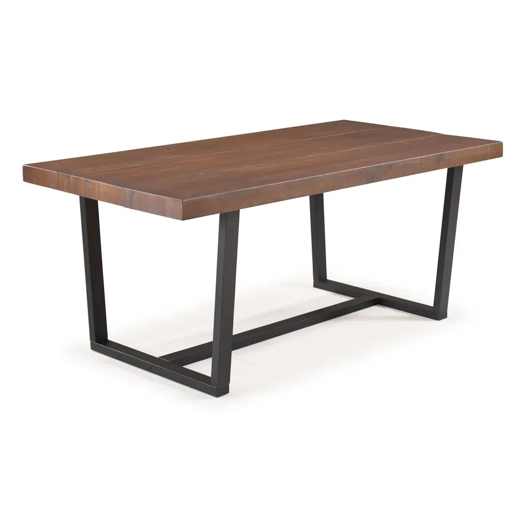 Modern Distressed Solid Wood And Metal Open Frame Dining Table Mahogany Finish walker edison