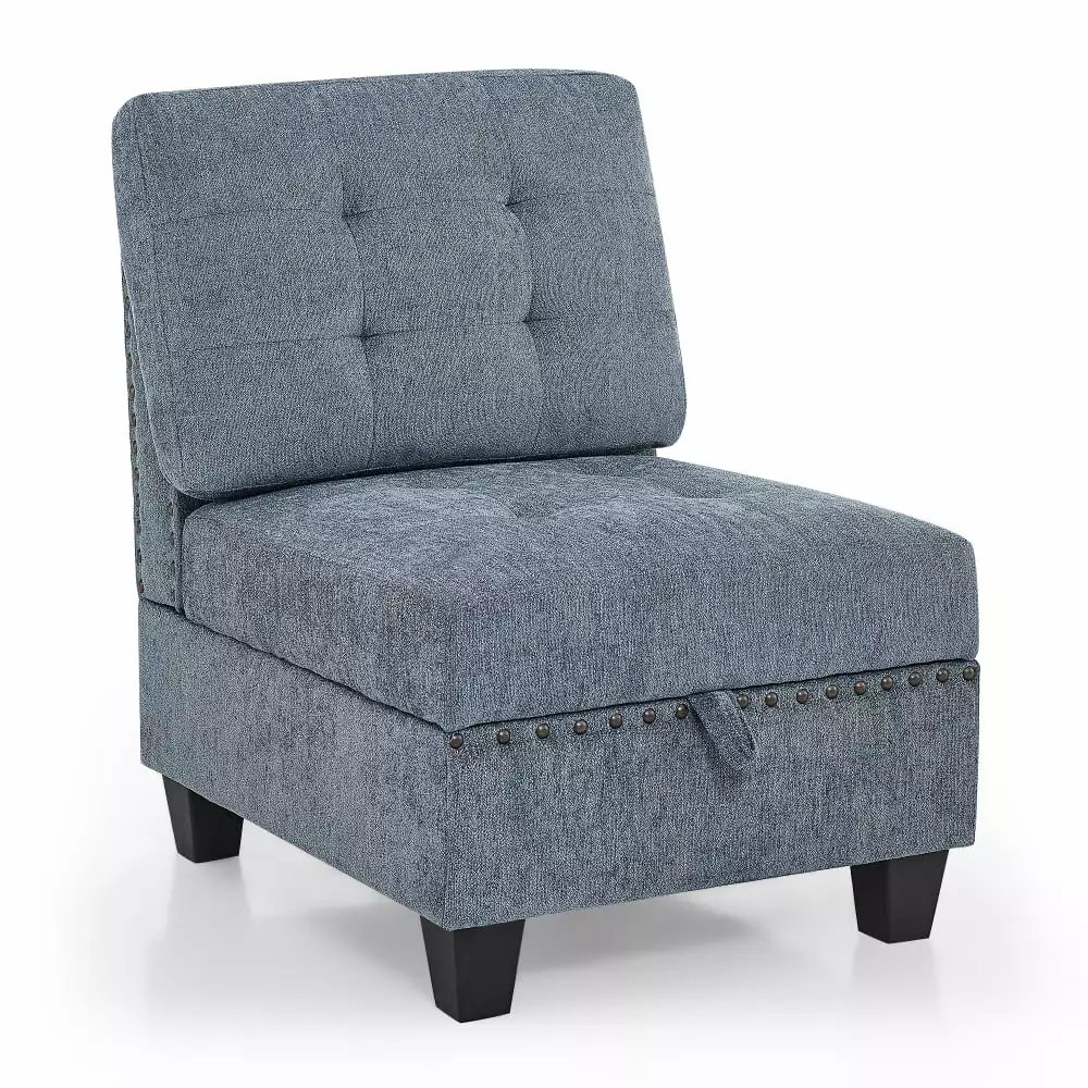 Tcbosik Modular Sectional Armless Sofa Chair Storage Navy Blue Home Office