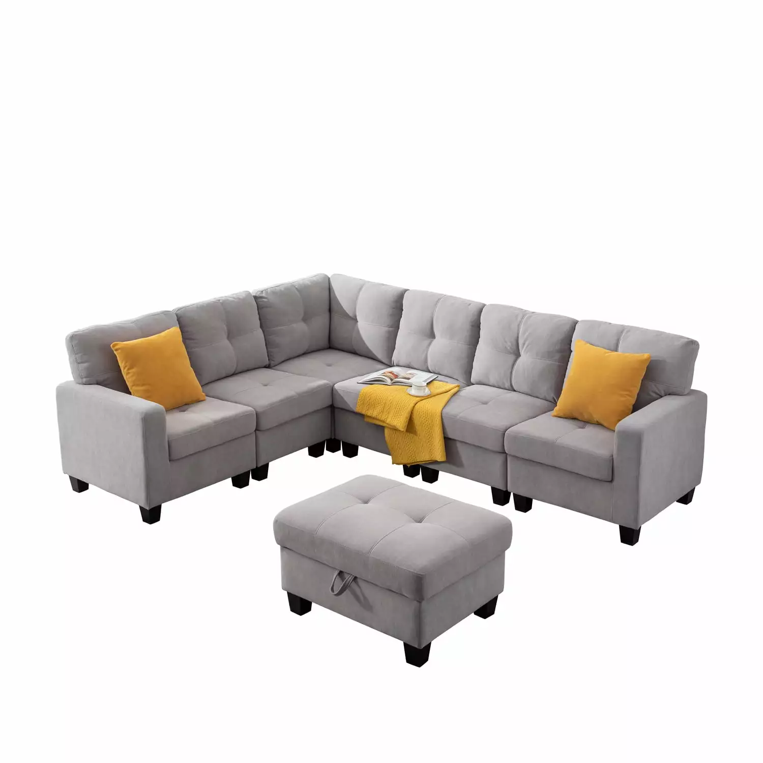 Alexent Modular 6 Piece Sectional Sofa Contemporary Couch Light Gray
