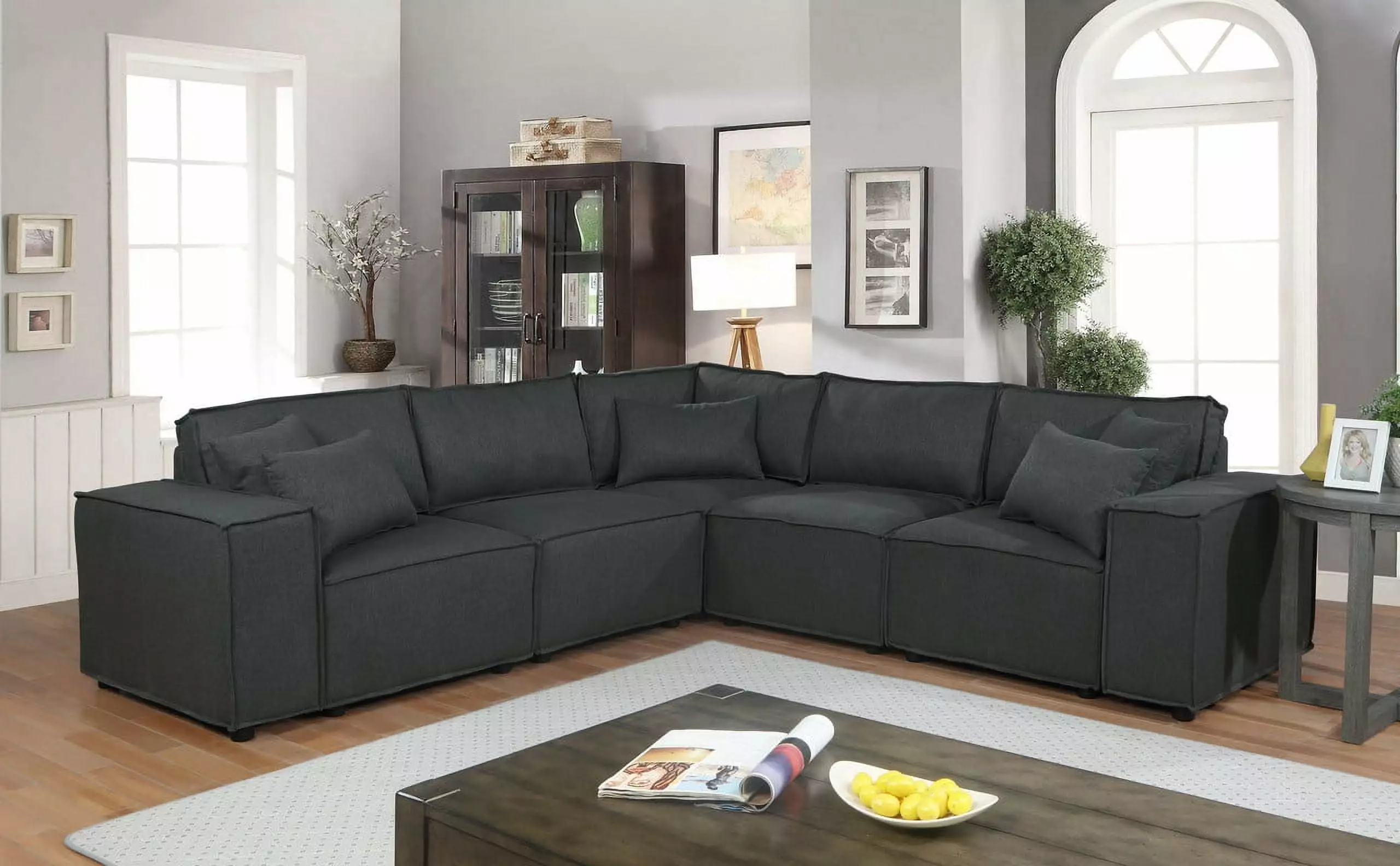 DeeHome Jenson 99 Modular Sectional Sofa Dark Gray Linen Living Room