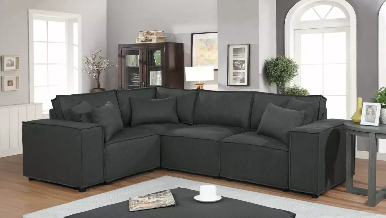 DeeHome Melrose 99 Modular Sectional Sofa Ottoman Dark Gray Linen
