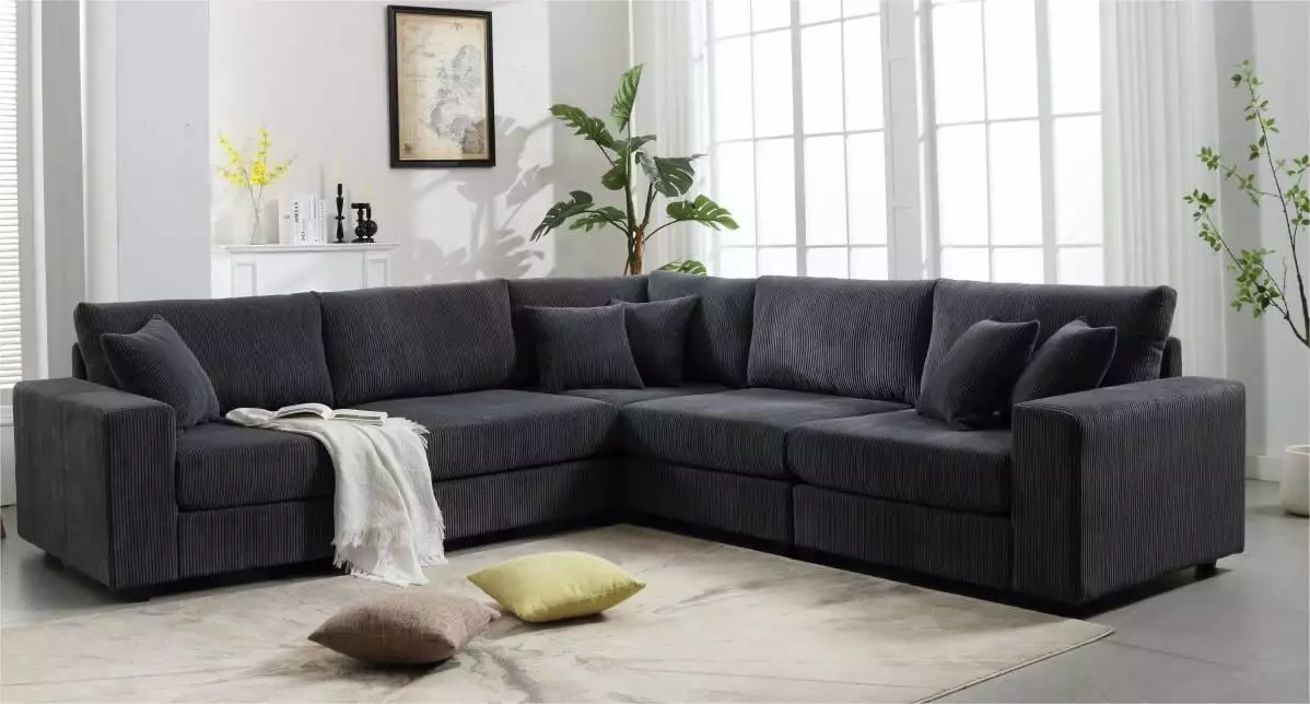 DeeHome Oversized Modular Sectional Sofa Couches Set Corduroy Upholstered Deep Seat Comfy Sofa Dark Gray