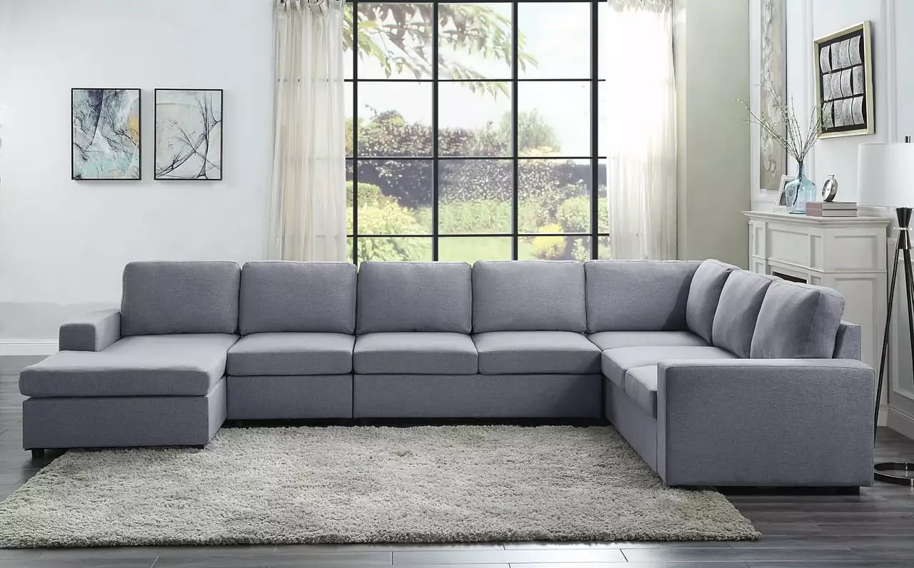 DeeHome Tifton 147 Light Gray Linen 7 Seat Reversible Modular Sectional Sofa Chaise