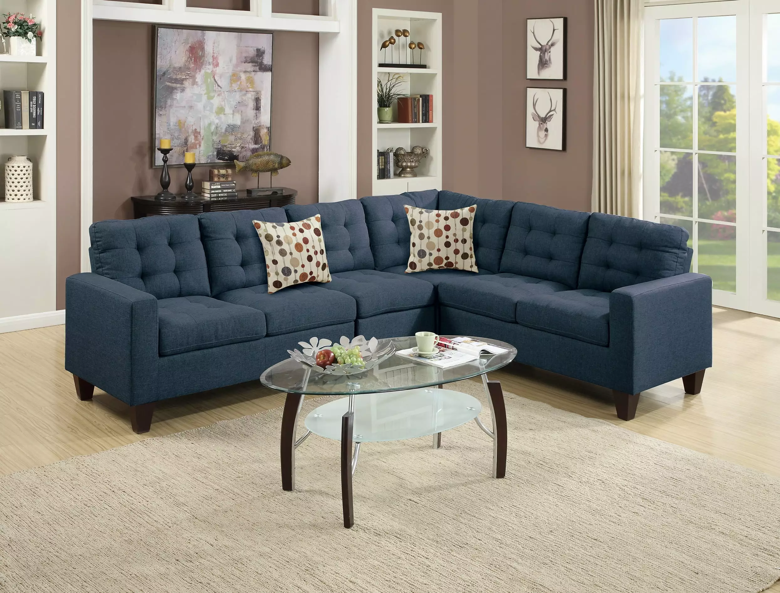 Modular Sectionals Living Room Sectional Sofa Modern Navy 4pcs Set Polyfiber Tufted Love-seat Corner Wedge Armless Chair E...