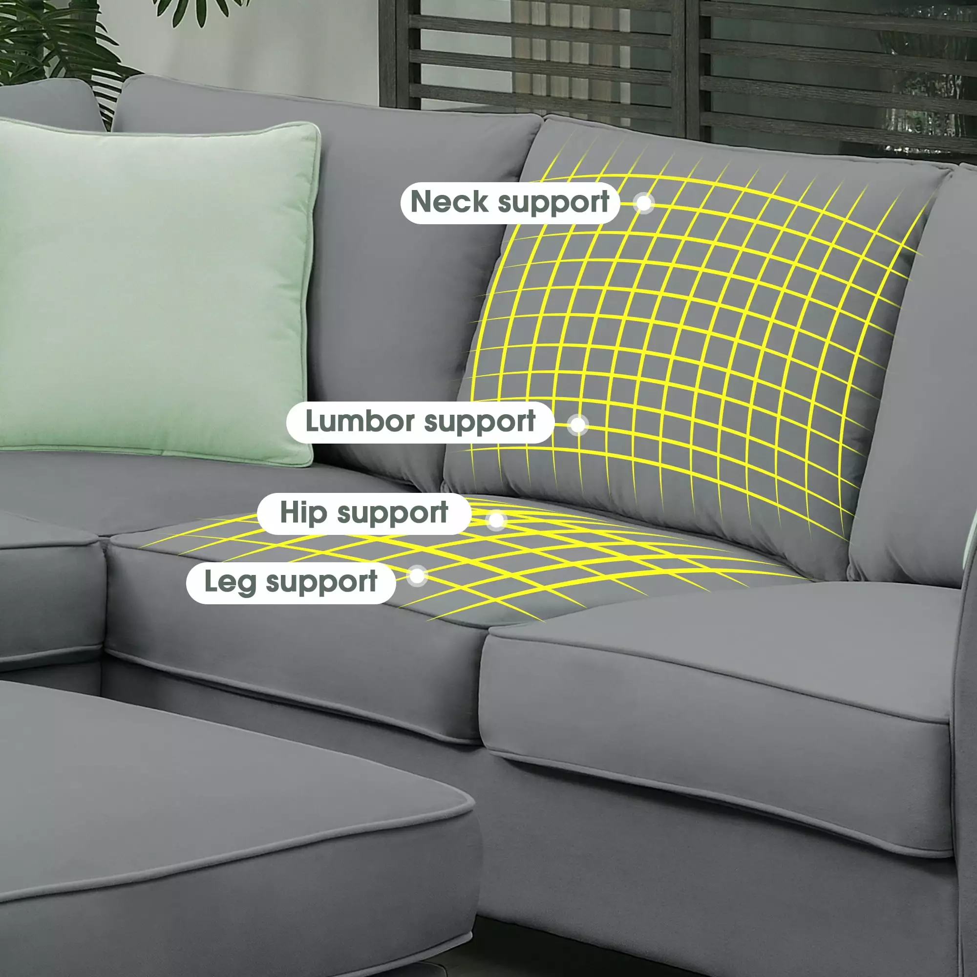 112*87 Grey Modular Sectional Sofa Ottoman 7 Seats & 3 Pillows Large Living Room Finlon