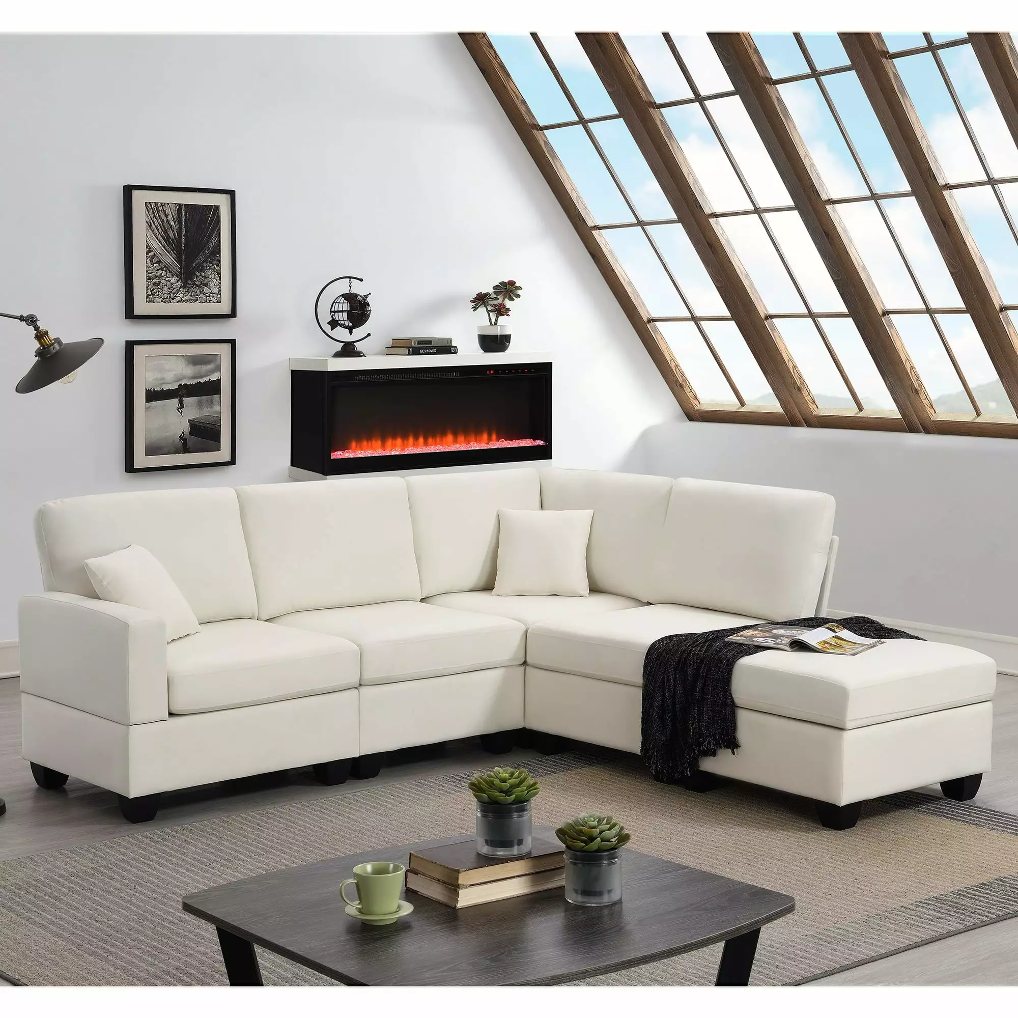 Aria 5-Seat Modular Sectional Set Convertible Ottoman Beige Living Room Sofa Go Green Woods