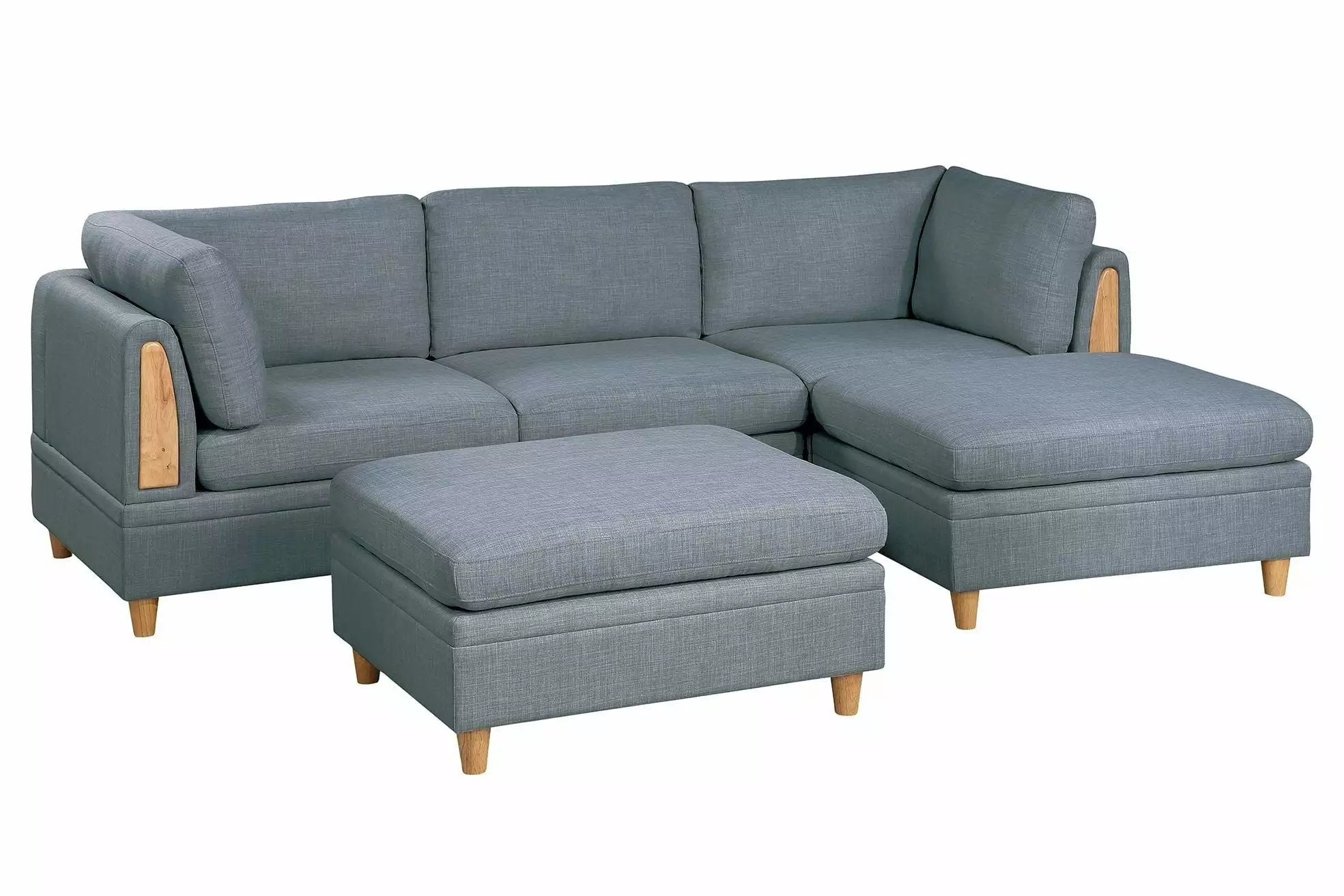 Felix 5-Piece Modular Sectional Sofa Set 2 Wedges 1 Armless Chair and 2 Ottomans Steel Gray Go Green Woods