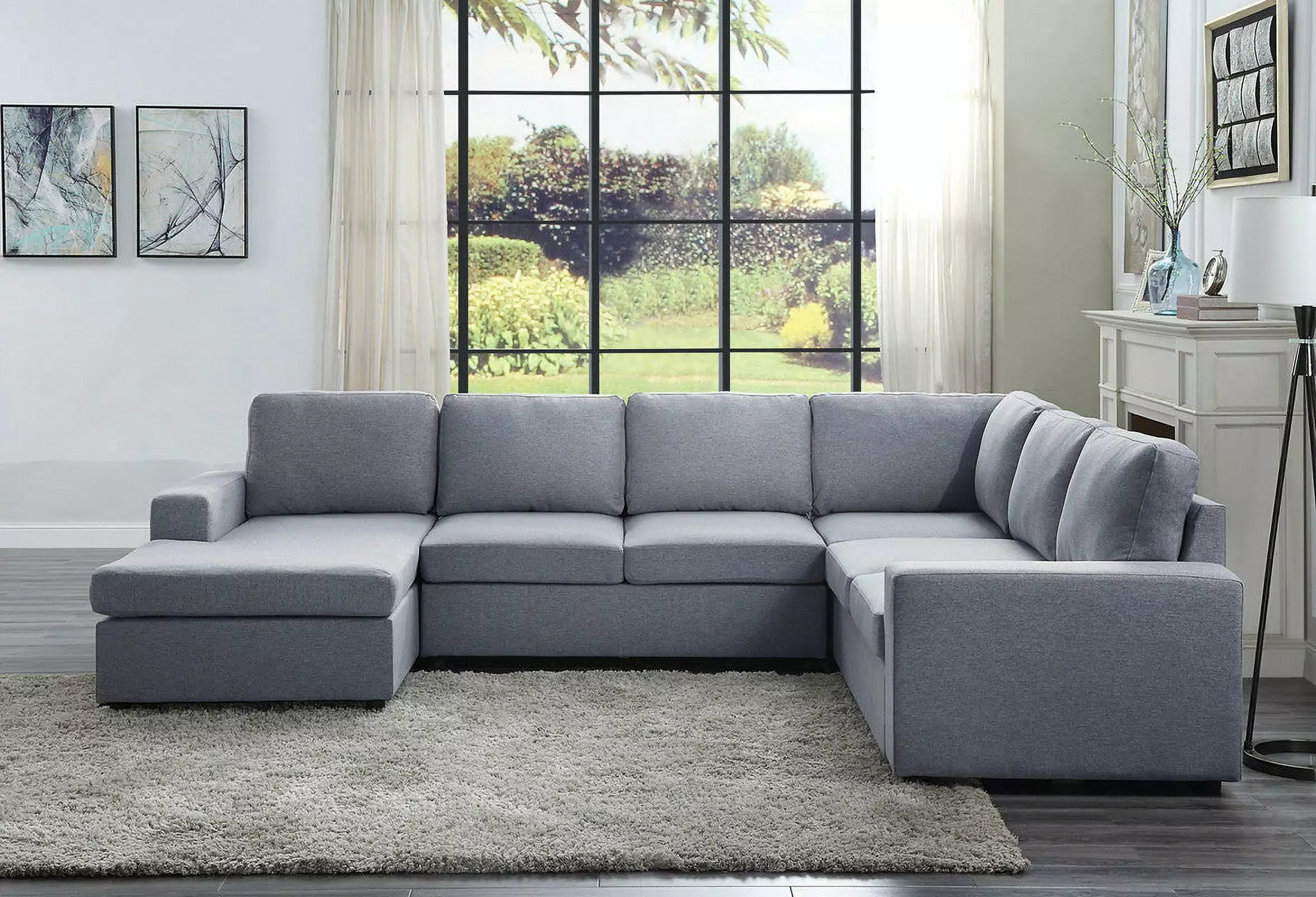 Warren Linen 6-Seat Reversible Modular Sectional Sofa Chaise Light Gray Versatile Living Room Go Green Woods