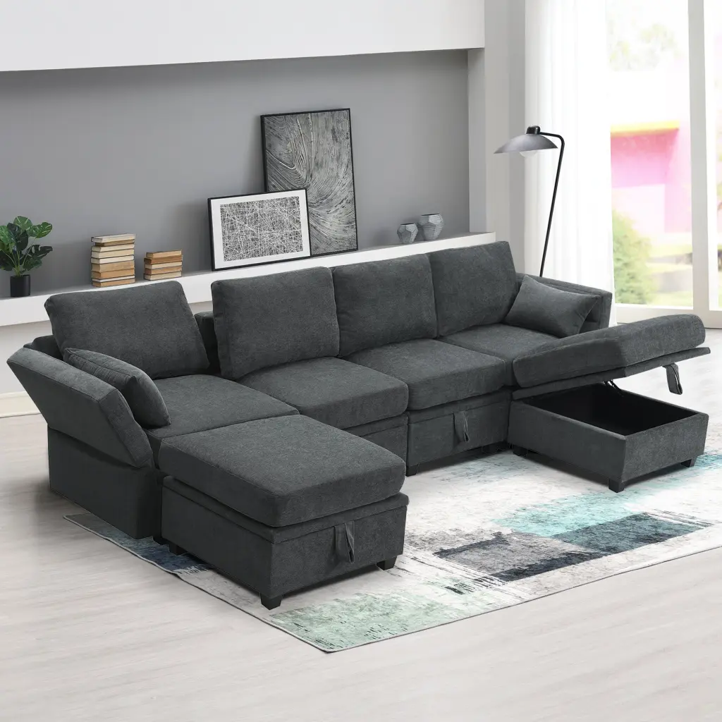 109x54.7 Inch Chenille Modular Sectional Sofa U Shaped Adjustable Couch gt