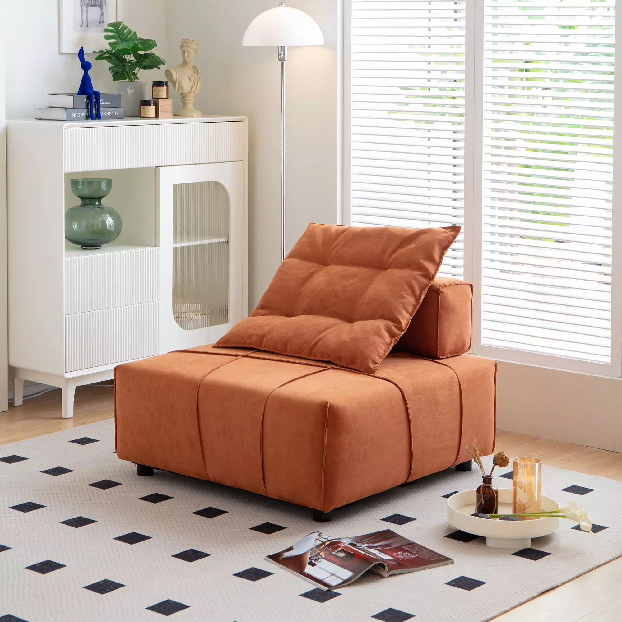 Hassch Modern Modular Sectional Single Sofa Orange Removable Back Cushion