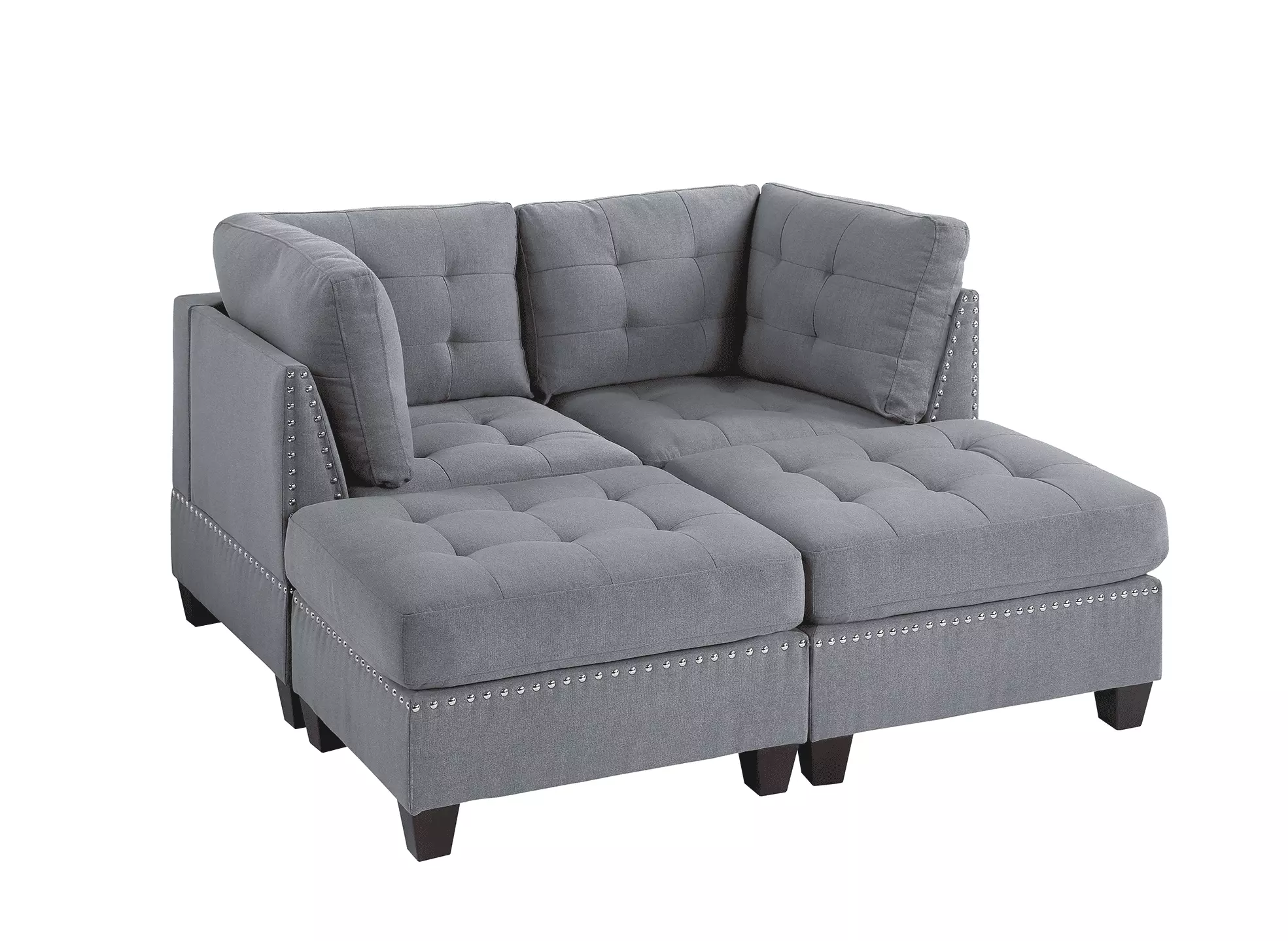 Modern Modular Sectional Sofa Set - 4 Piece Gray Fabric Living Room Couch Jamini