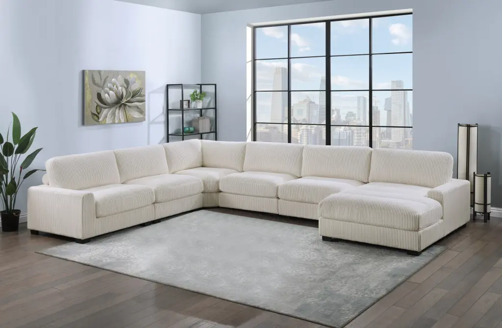 Beige Color 6Pc Modular Sectional Set Welt Corduroy Couch Laf Chair Living Room kanepe