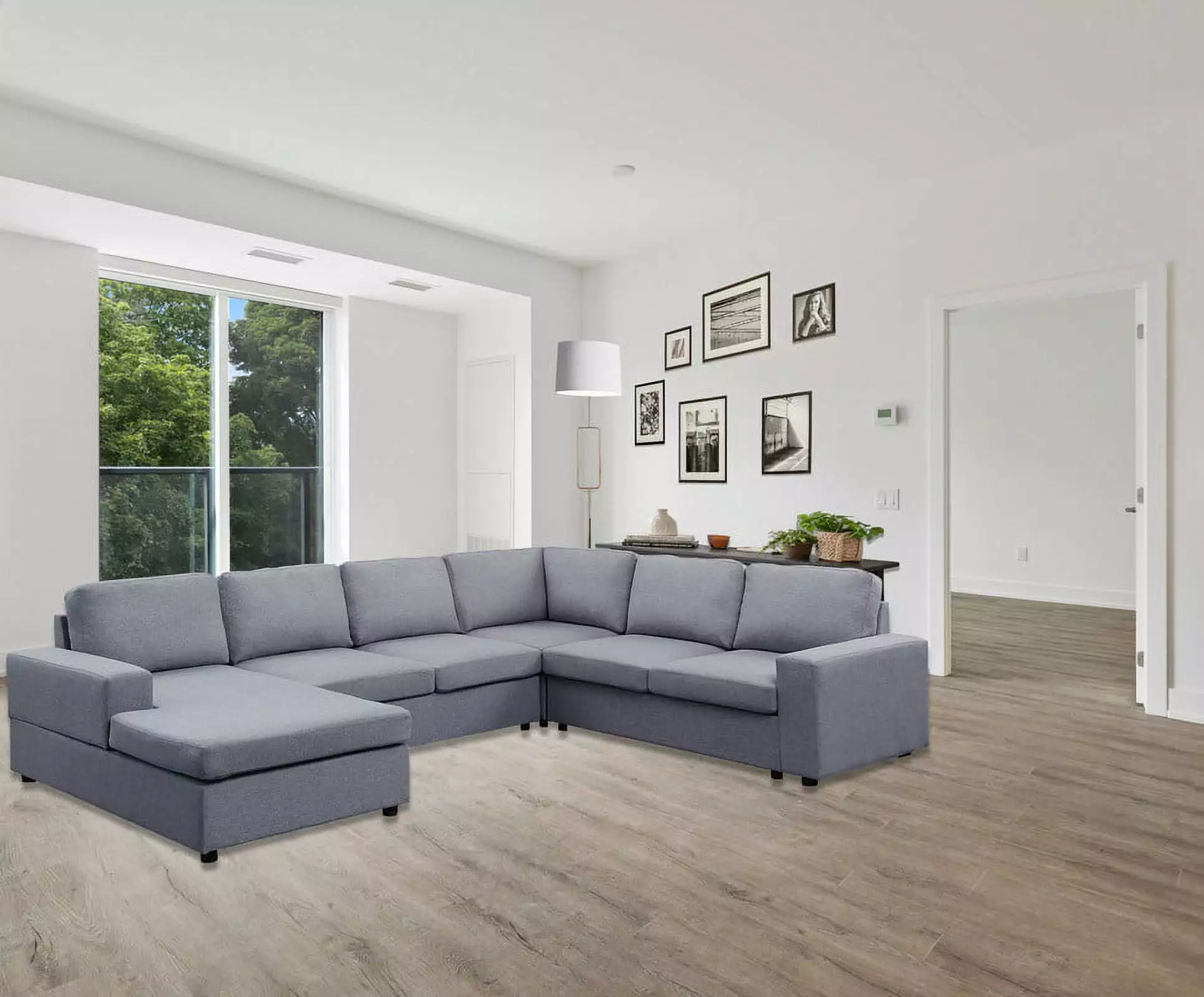Dakota Light Gray Linen 6 Seat Reversible Modular Sectional Sofa Chaise Living Room Lilola Home