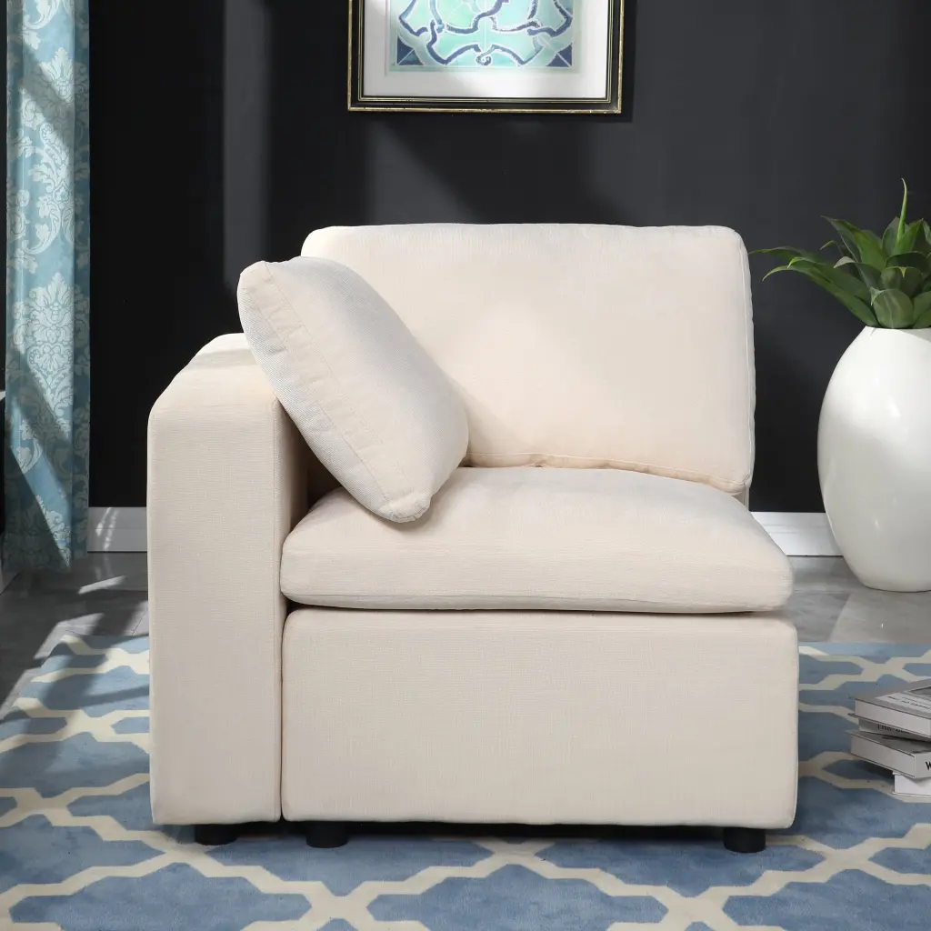 Modular Sectional Sofa Set Left Facing Armchair Beige Chenille Fabric meiting furniture