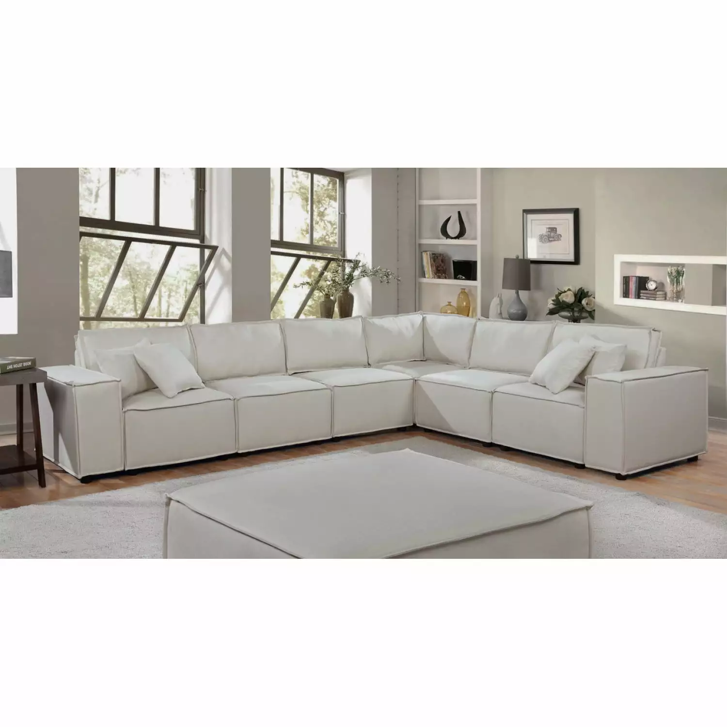 Miekor Furniture Janelle 127.5 Modular Sectional Sofa Beige Linen
