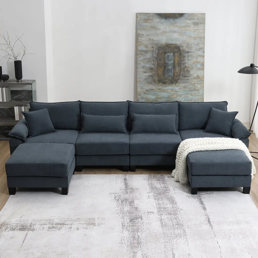 133x65 Inch Corduroy Modular Sectional Sofa U Influenced Couch Armrest Backrest rnb