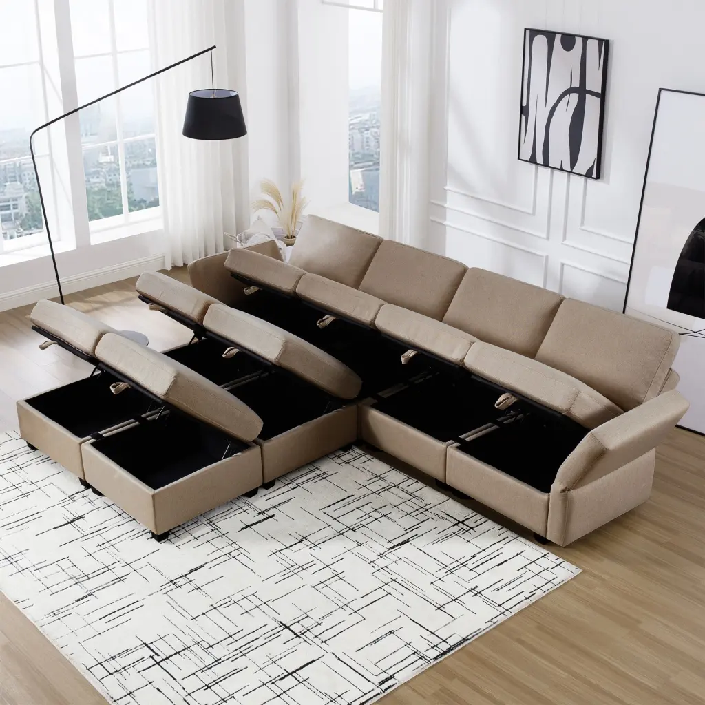 Modular Convertible U-Shaped Sectional Sofa Storage Ottoman and Reversible Chaise ui furniture