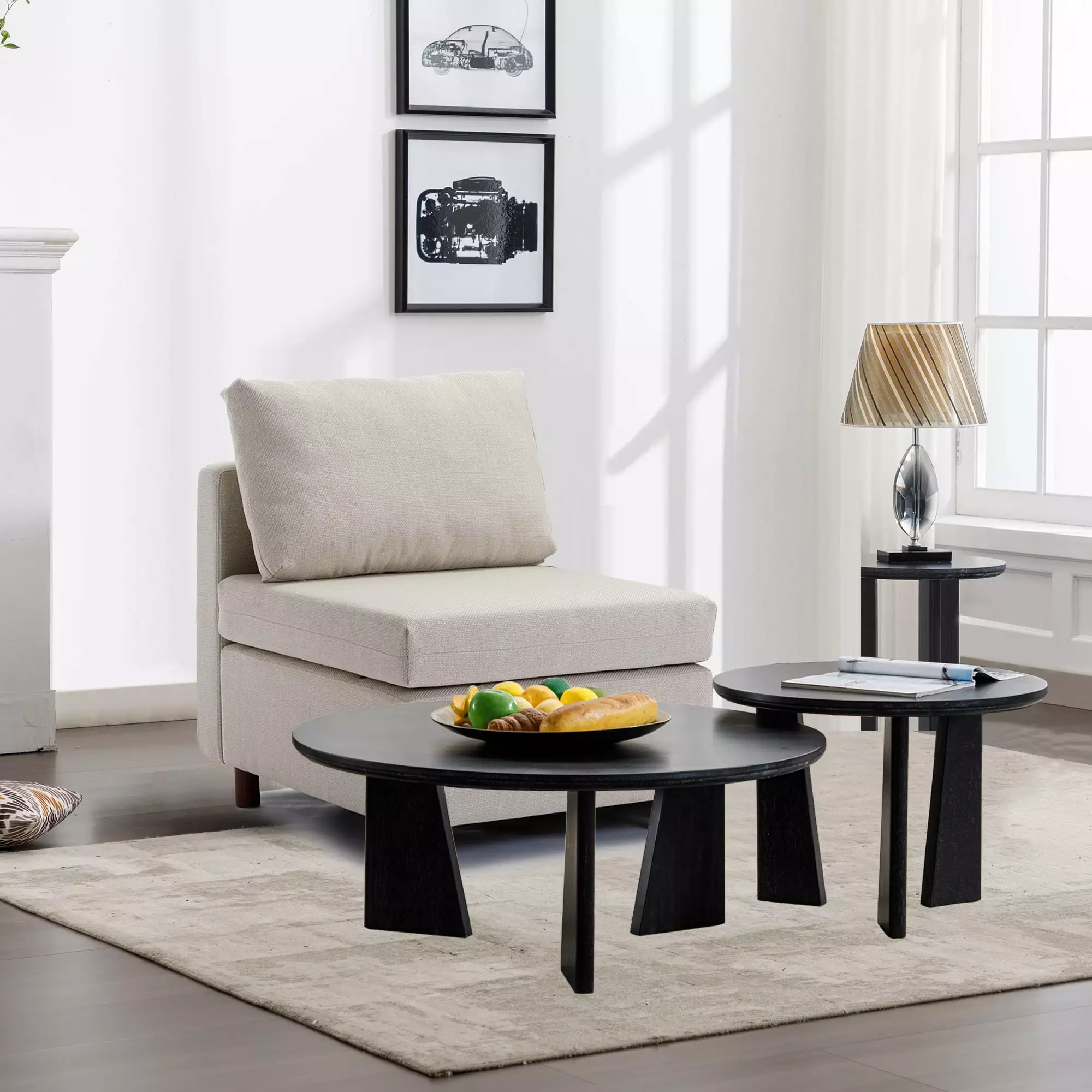 Cream Fabric Linen Middle Module Modular Sectional Sofa Non-Removable Cushion Covers ANTFURN