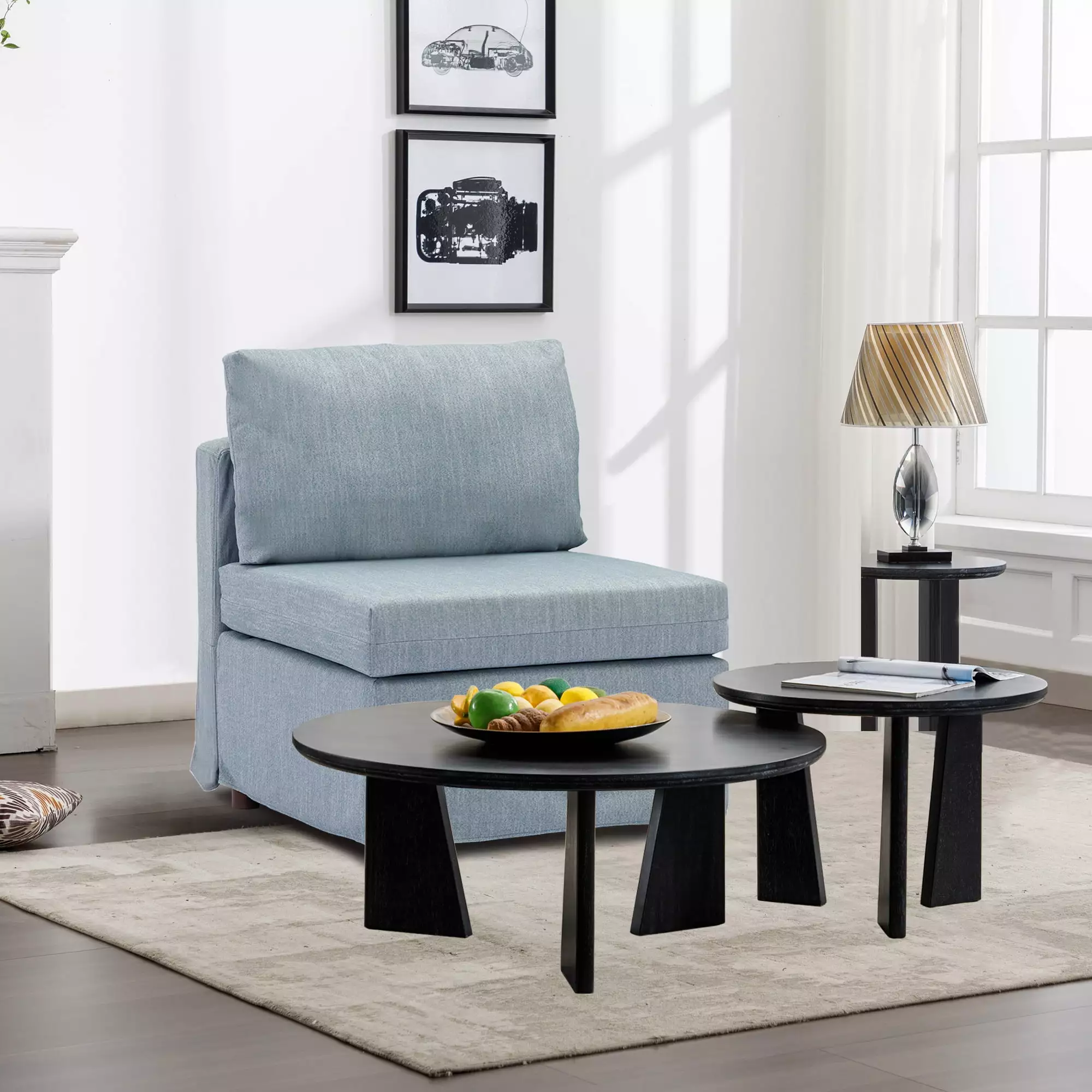 Modern Fabric Linen Middle Module Armless Chair Removable Washable Covers Light Blue GUTALOR