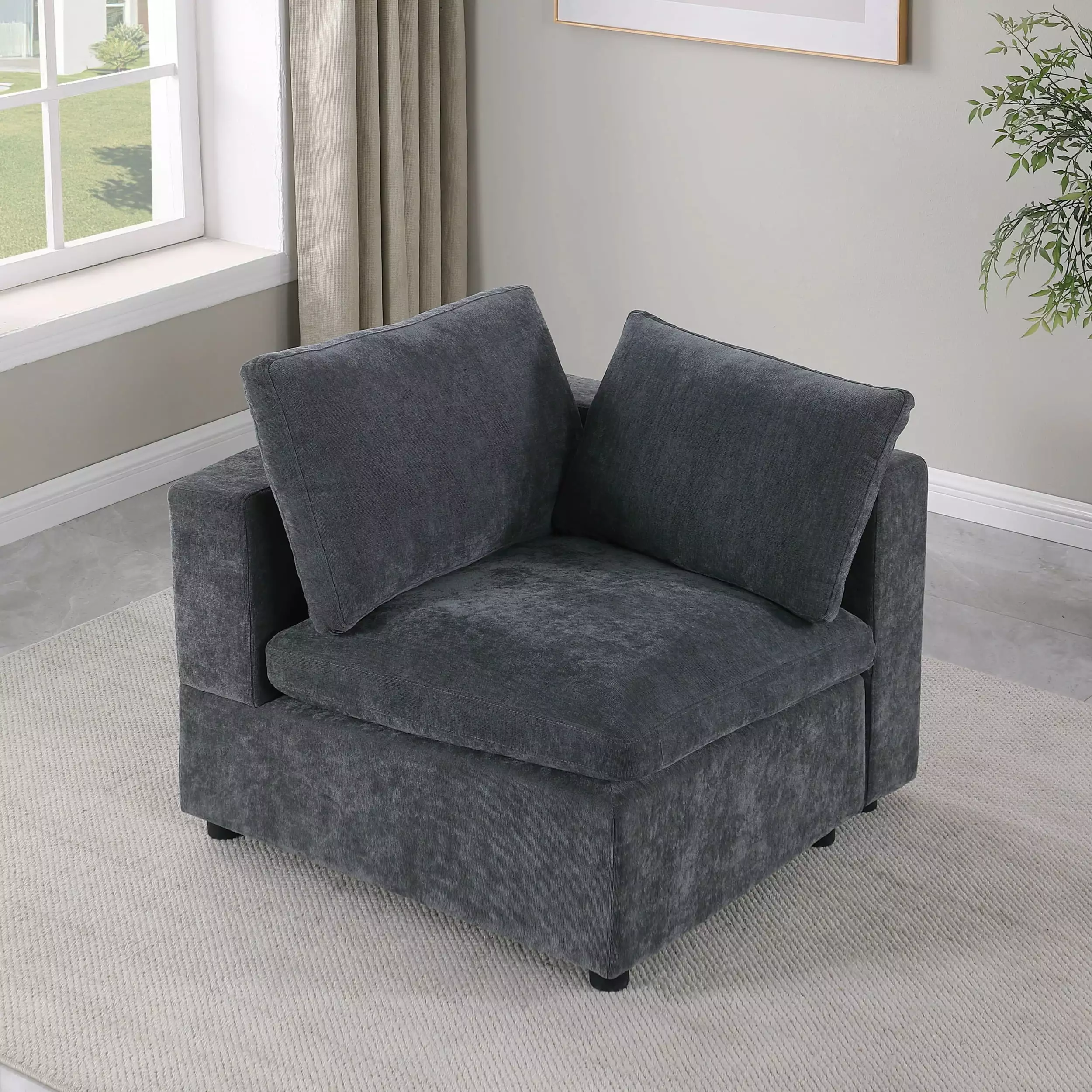 Corner Seat Module Modular Sectional Sofa Customizable Chenille Grey Accent Chair
