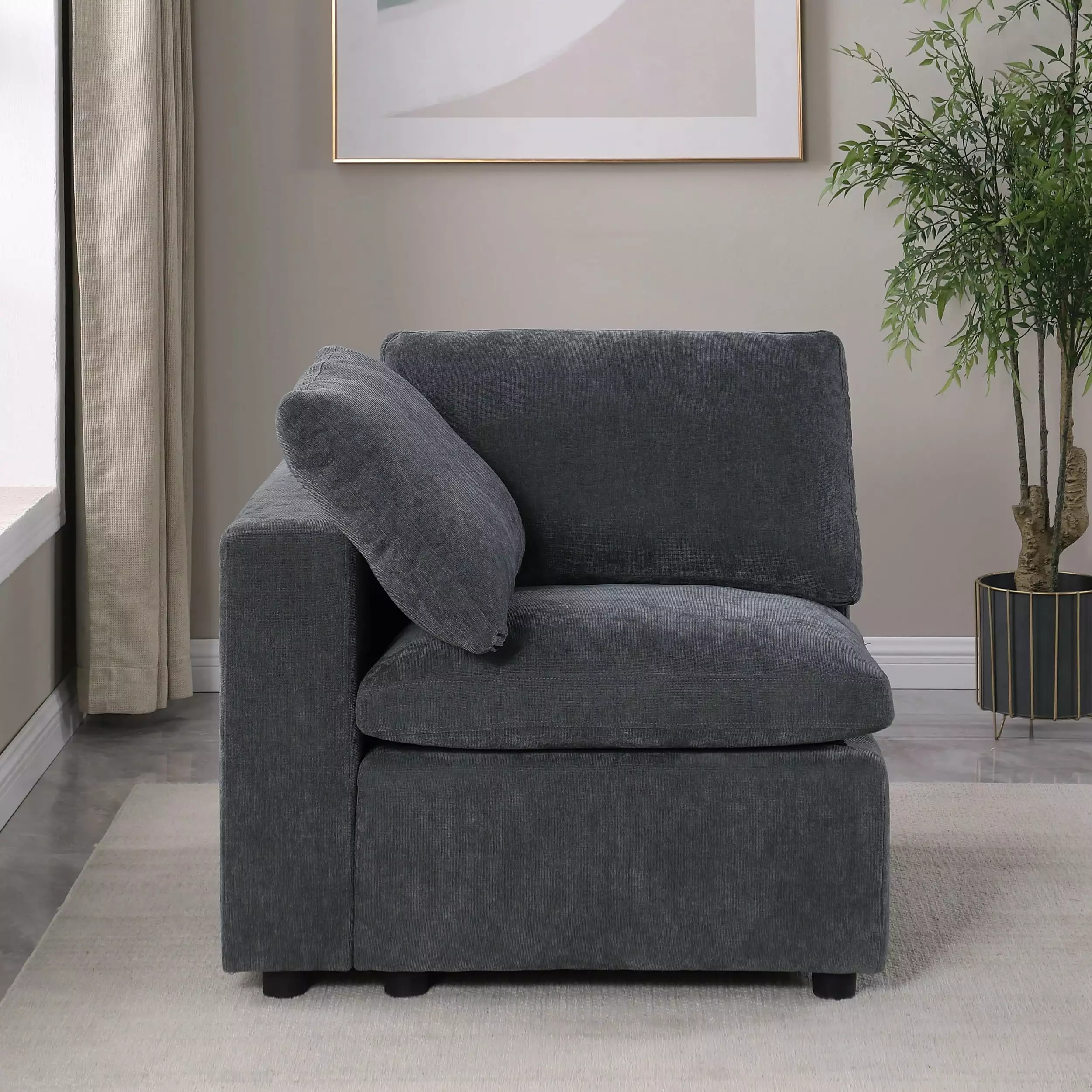Modular Sectional Sofa Set Left Facing Armchair Chenille Grey Stylish Lounge Furniture
