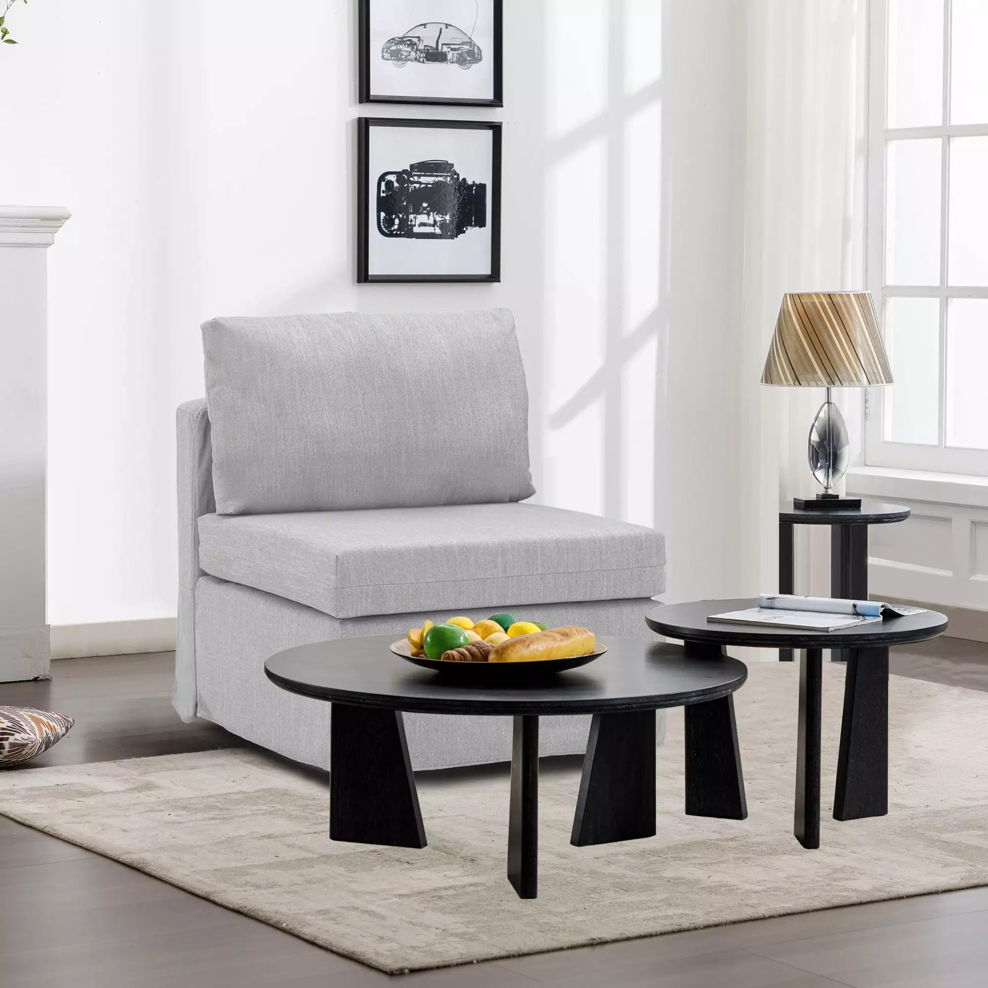 Modern Fabric Linen Middle Module Modular Sofa Sectional Couch Armless Chair Light Grey ANTFURN