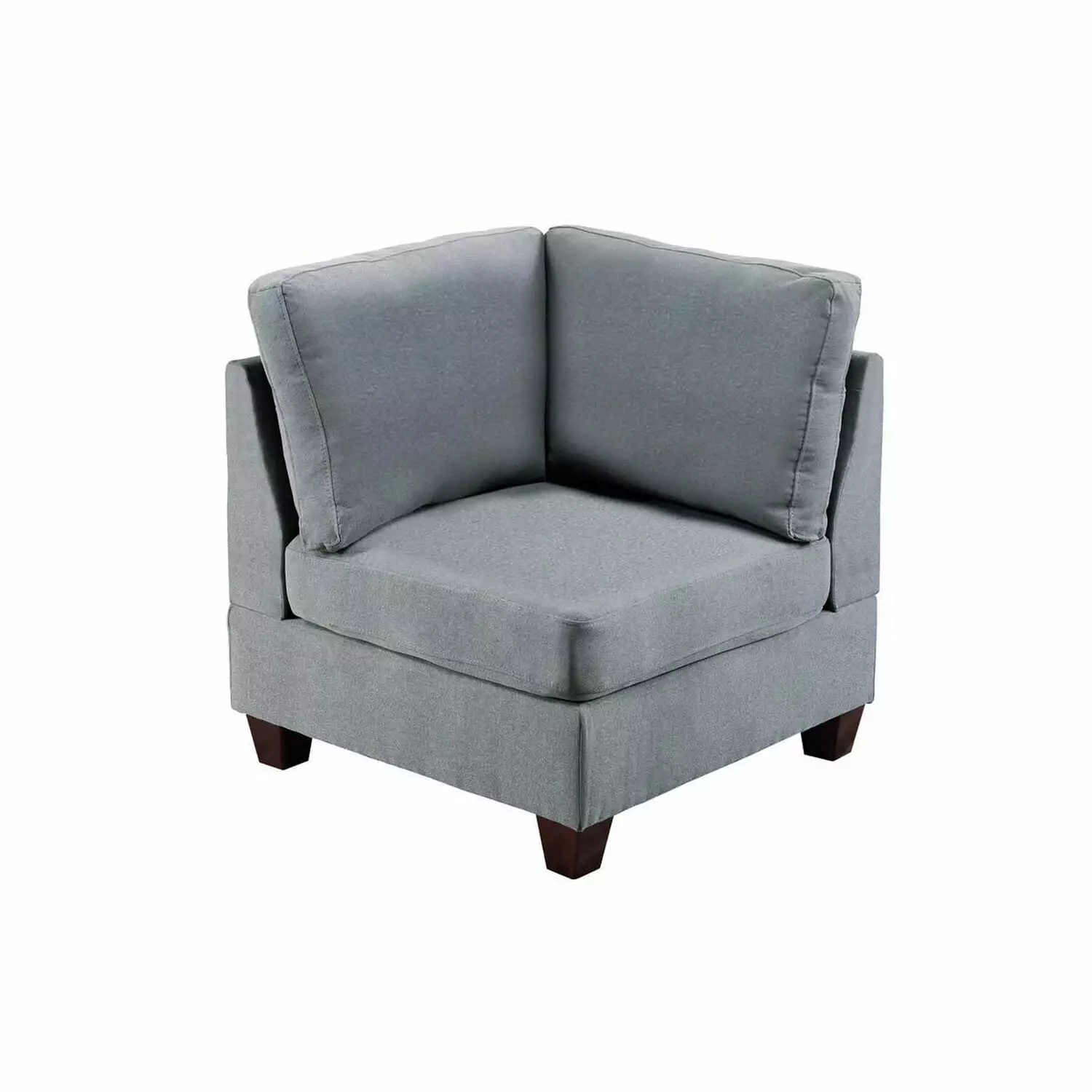 Benjara Remy 32 Inch Modular Corner Sofa Chair Soft Gray Chenille Solid Wood Frame