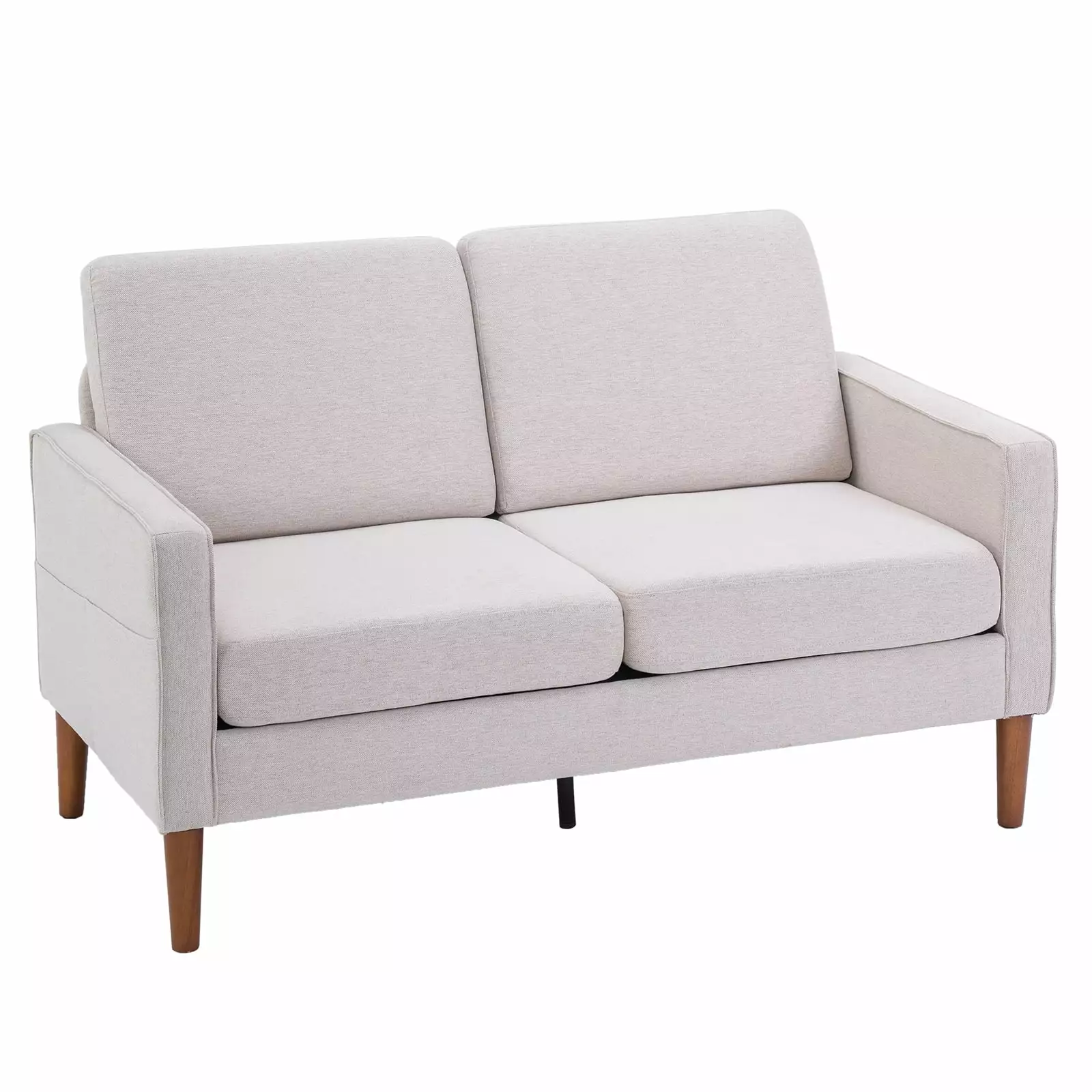 Creamy White Eco-Friendly Linen Modular Sofa Double Seat Solid Wood Legs Finlon