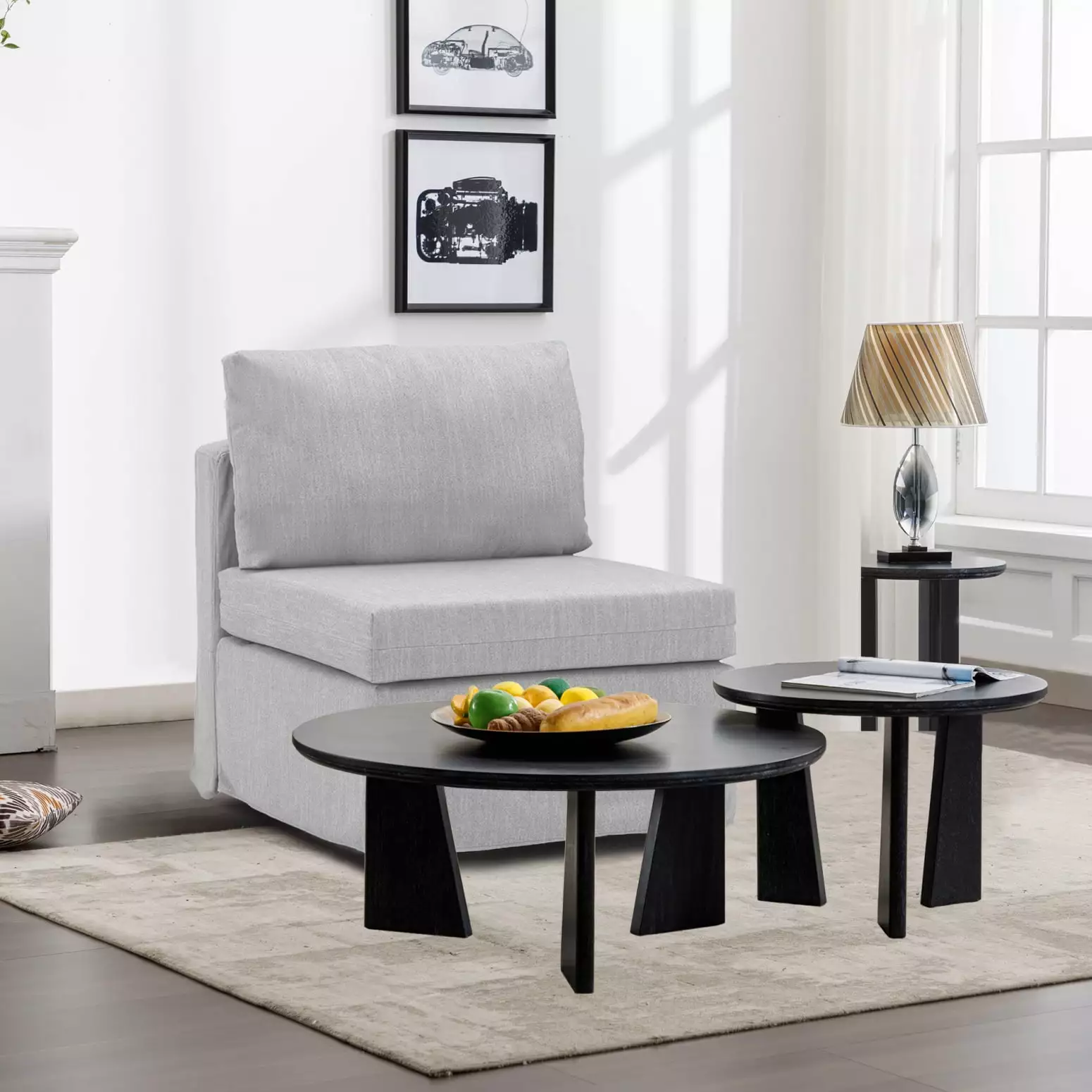 Modern Light Grey Fabric Linen Modular Sectional Sofa Middle Module Washable Covers HATNOKIL