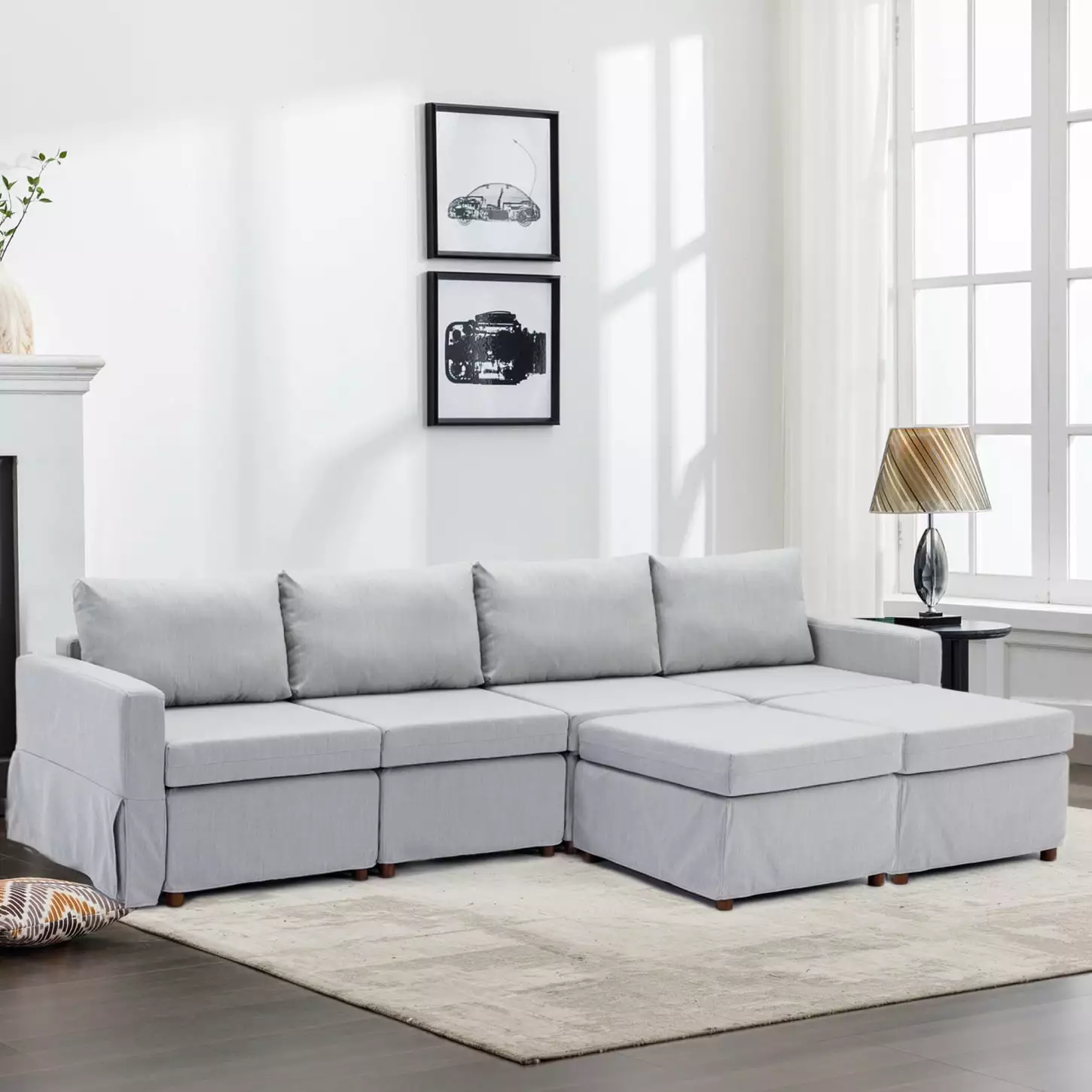 Modern Light Grey 4 Seat Module Sectional Sofa Removable Washable Cushions HATNOKIL