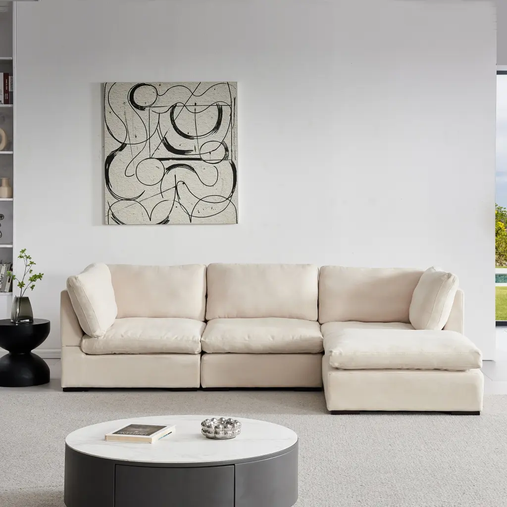 L Influence Modular Soft Fabric Sofa Filled Down Beige Down Filled Living Room Sofa hdf store